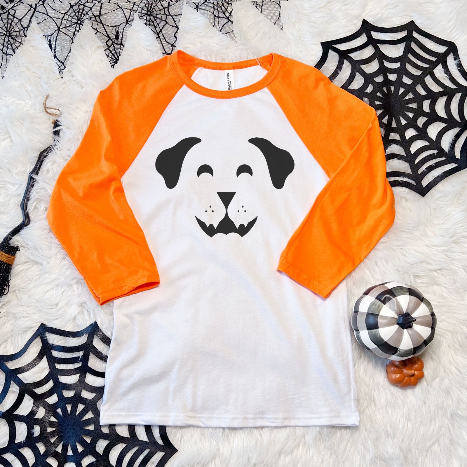 'CLEARANCE - Halloween Dog and Cat Pumpkin Faces' design on a 3/4 long sleeve