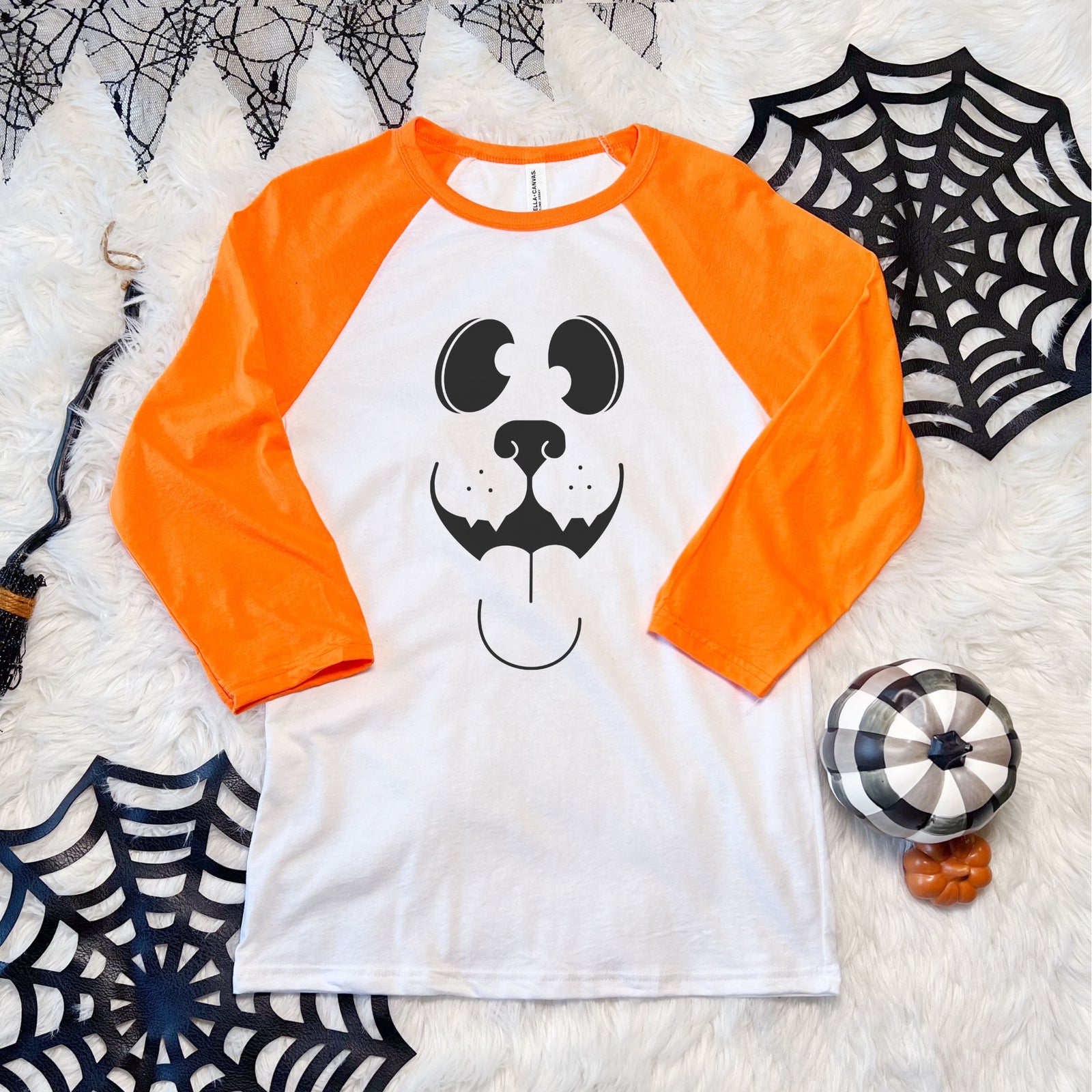 'CLEARANCE - Halloween Dog and Cat Pumpkin Faces' design on a 3/4 long sleeve