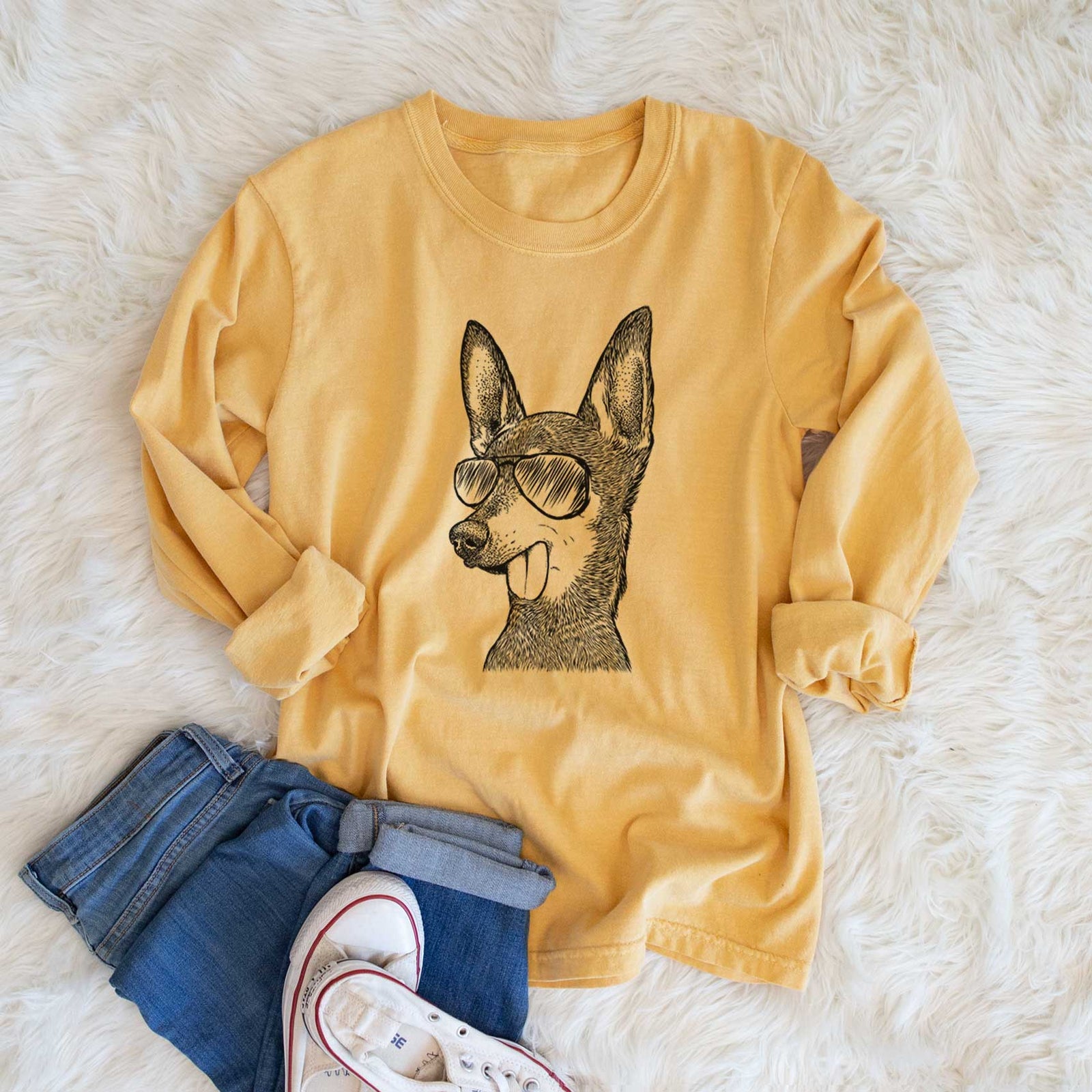 Aviator Aaron the Chihuahua - Men's Heavyweight 100% Cotton Long Sleeve
