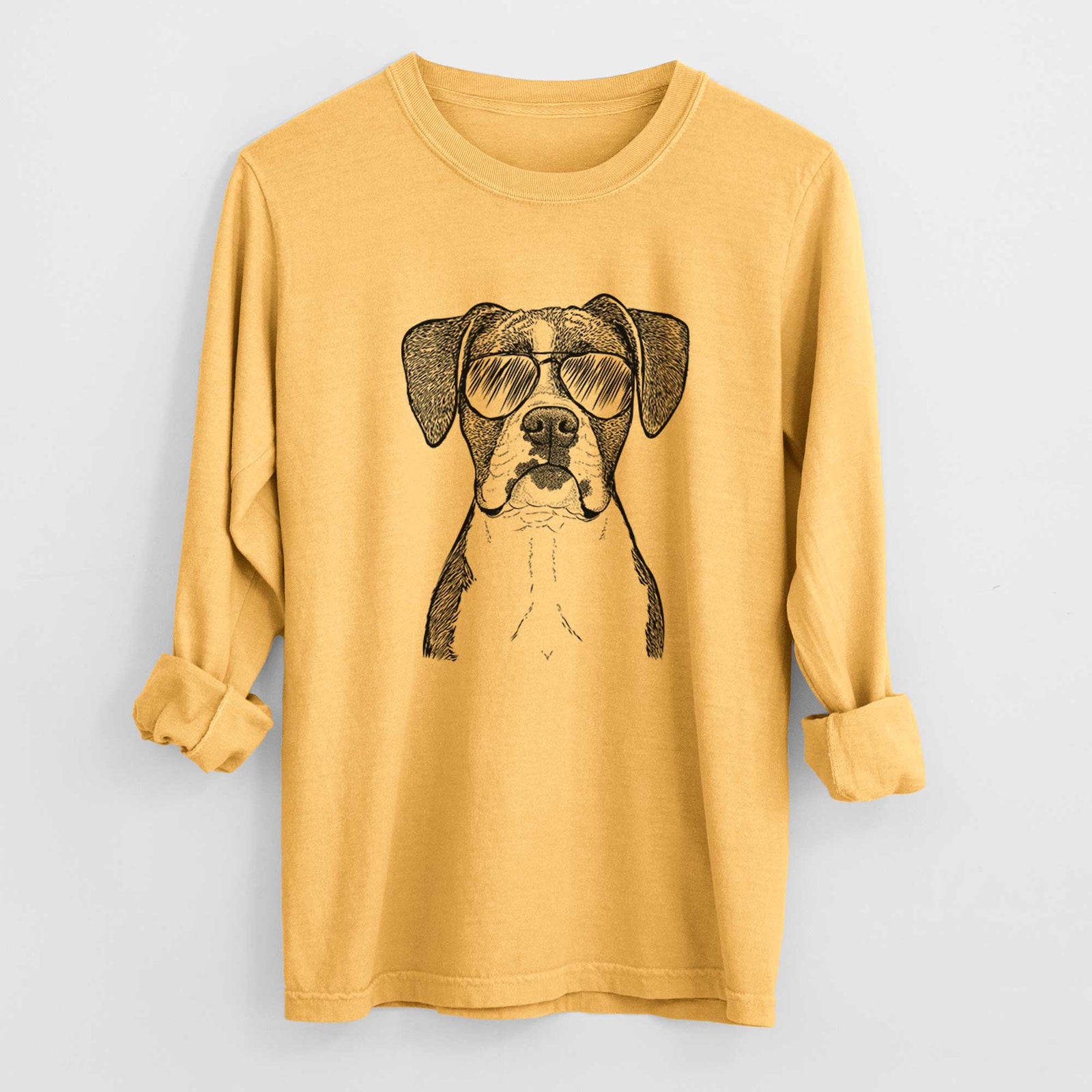 Aviator Annie the Boxer - Men's Heavyweight 100% Cotton Long Sleeve