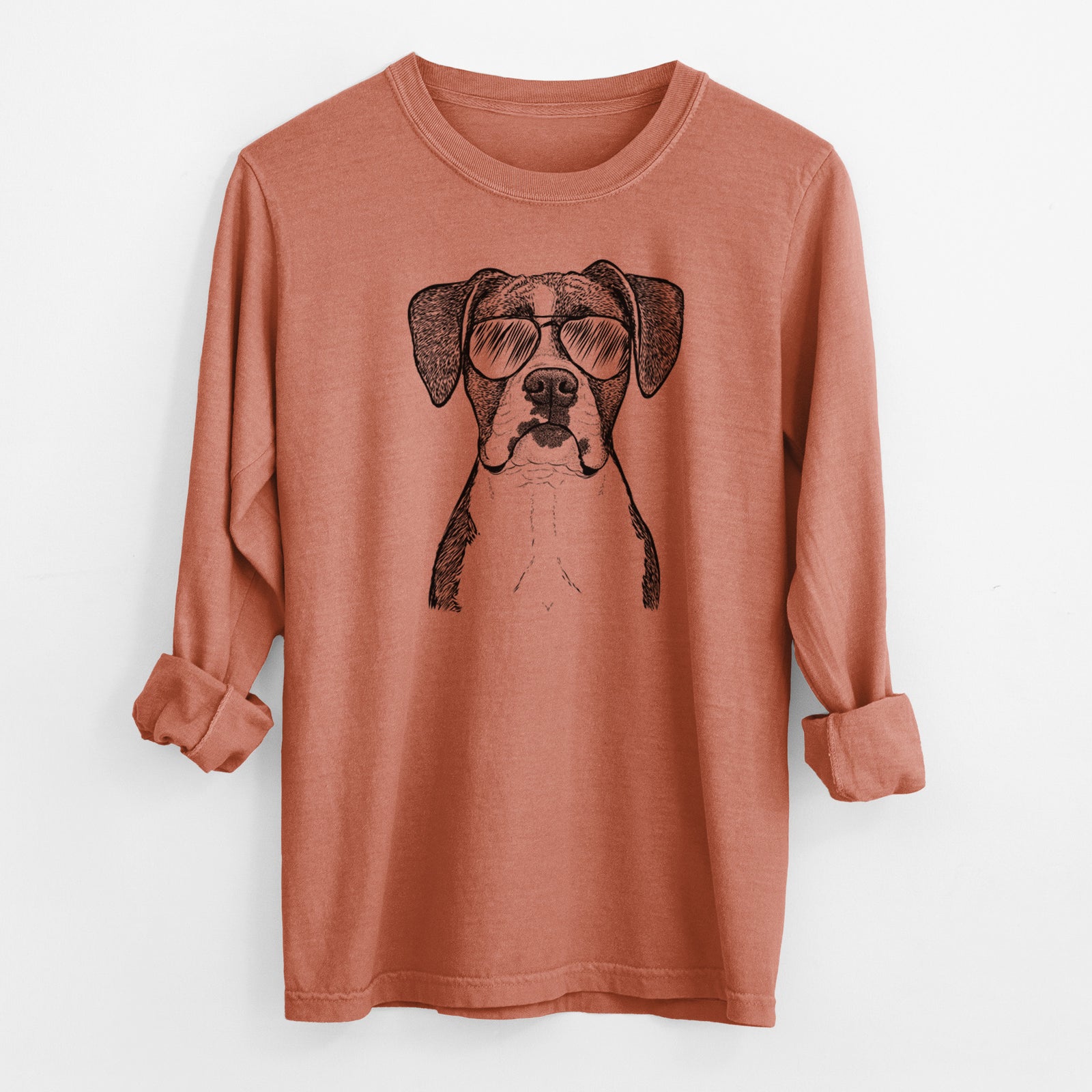 Aviator Annie the Boxer - Men's Heavyweight 100% Cotton Long Sleeve