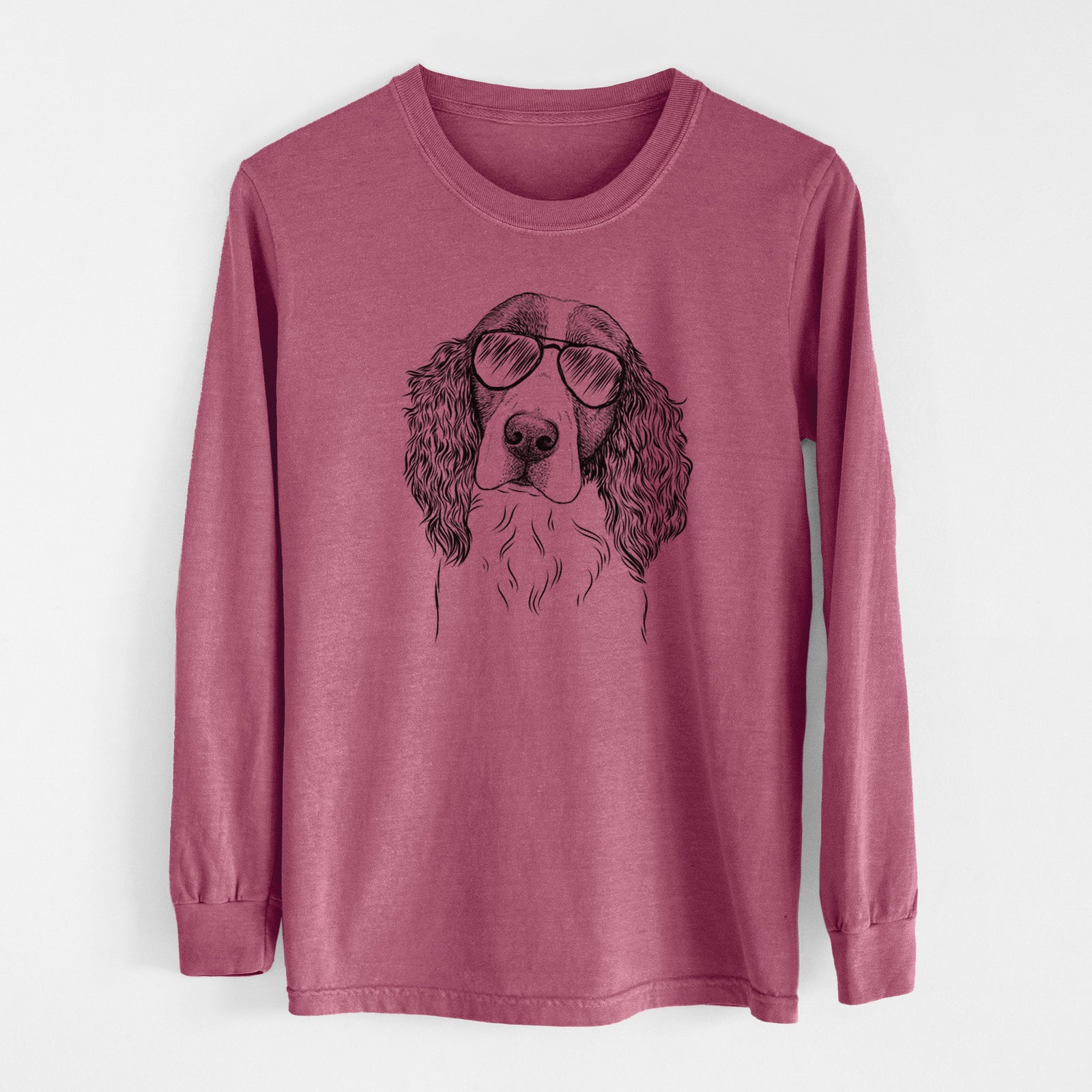 Aviator Annie the English Springer Spaniel - Men's Heavyweight 100% Cotton Long Sleeve