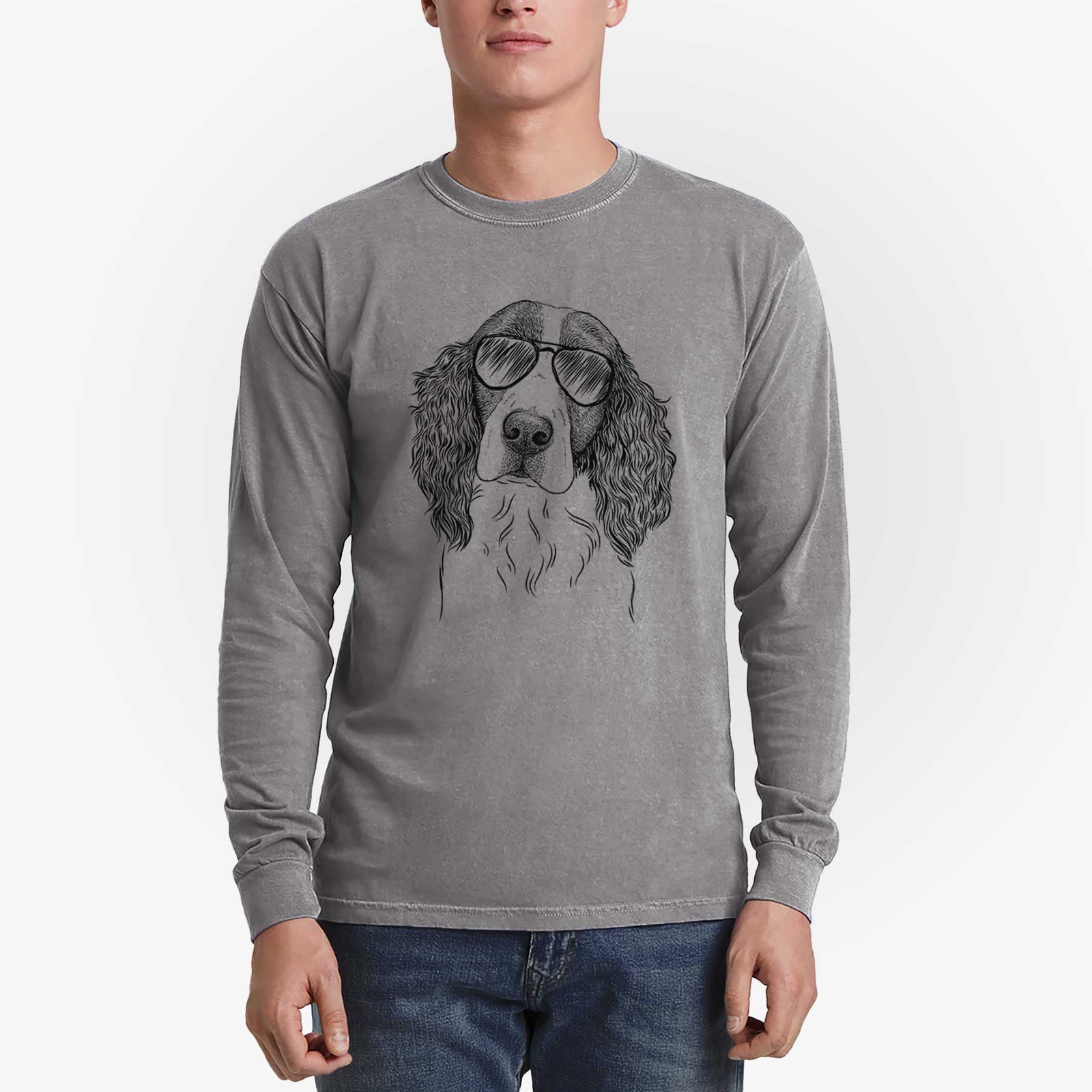 Aviator Annie the English Springer Spaniel - Men's Heavyweight 100% Cotton Long Sleeve
