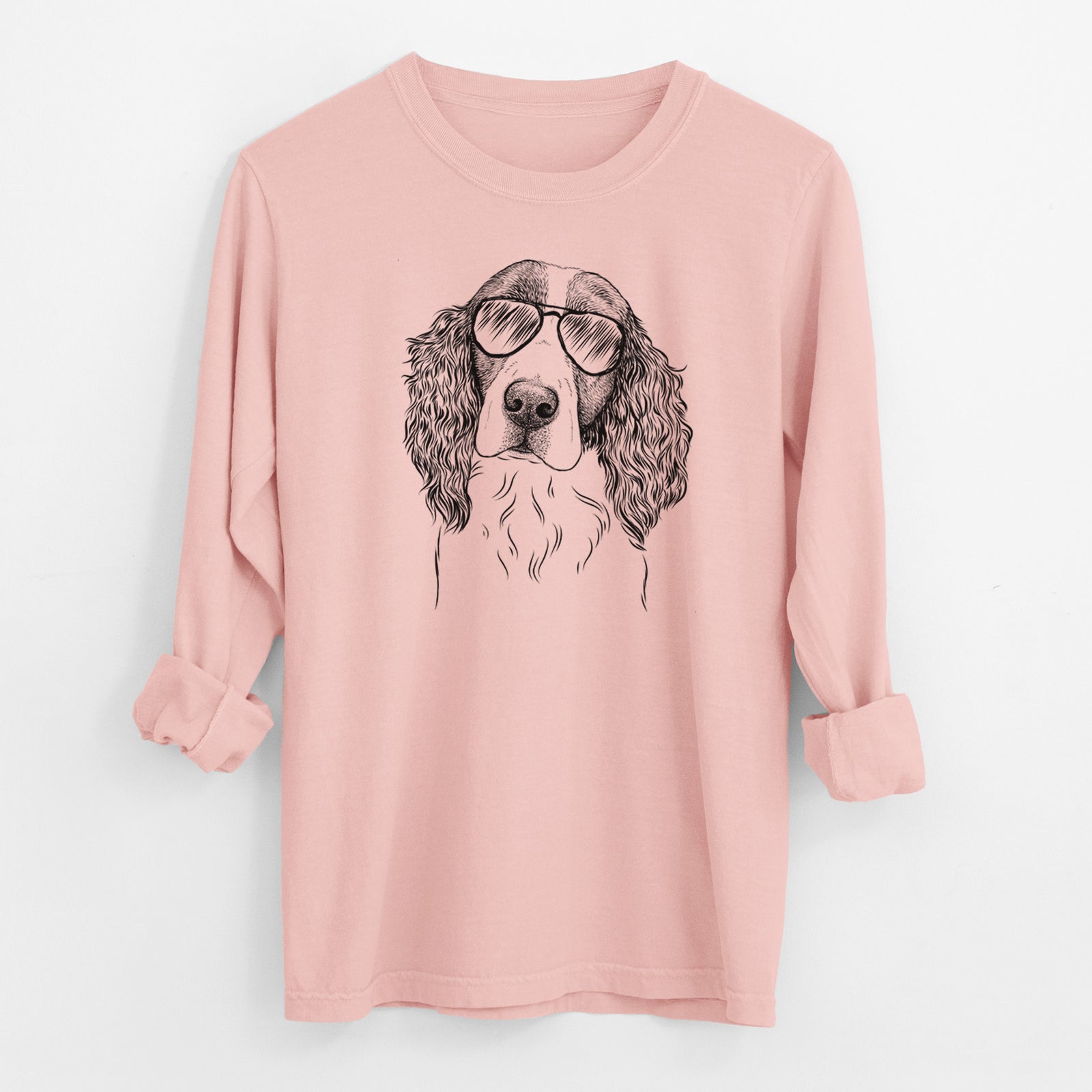 Aviator Annie the English Springer Spaniel - Men's Heavyweight 100% Cotton Long Sleeve