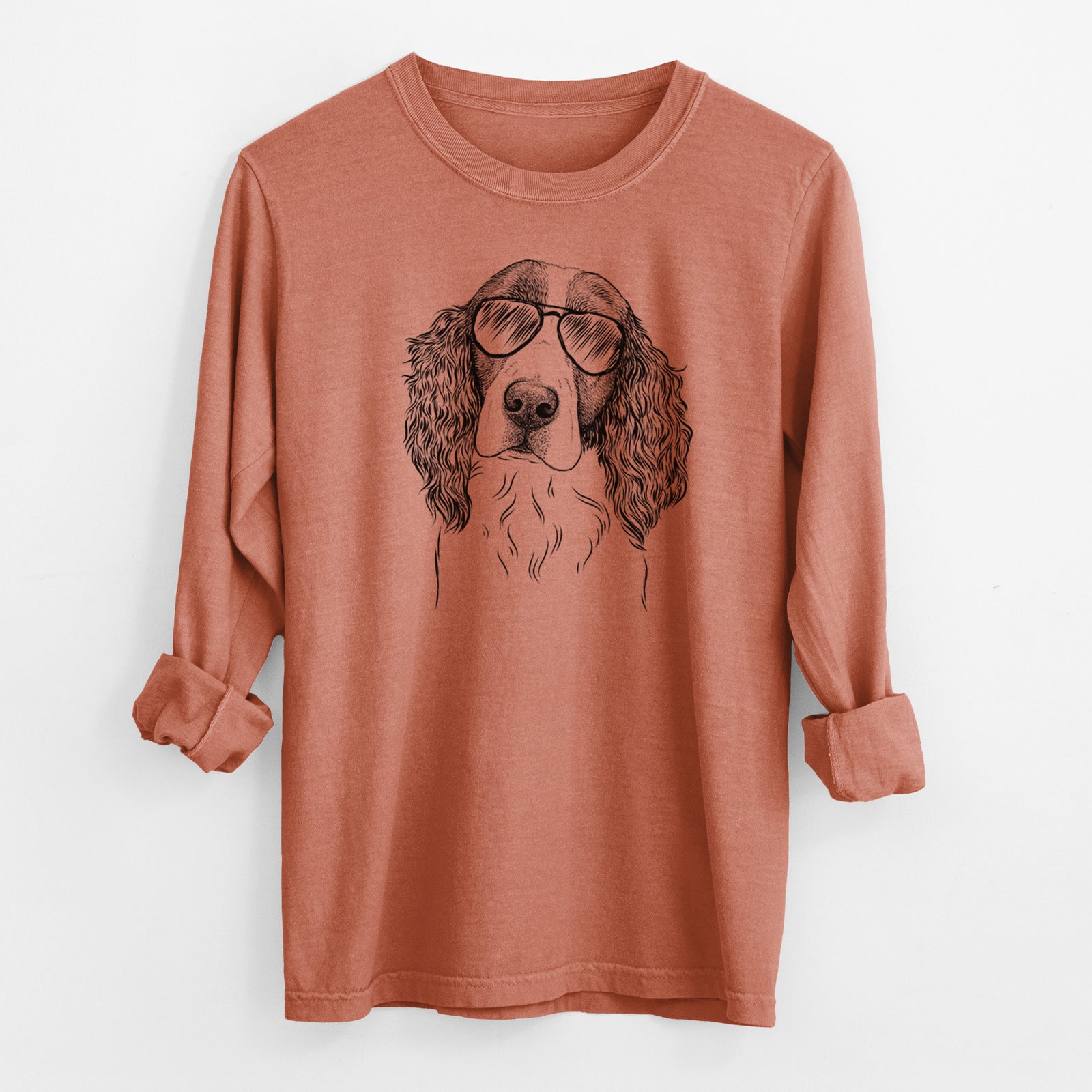 Aviator Annie the English Springer Spaniel - Men's Heavyweight 100% Cotton Long Sleeve