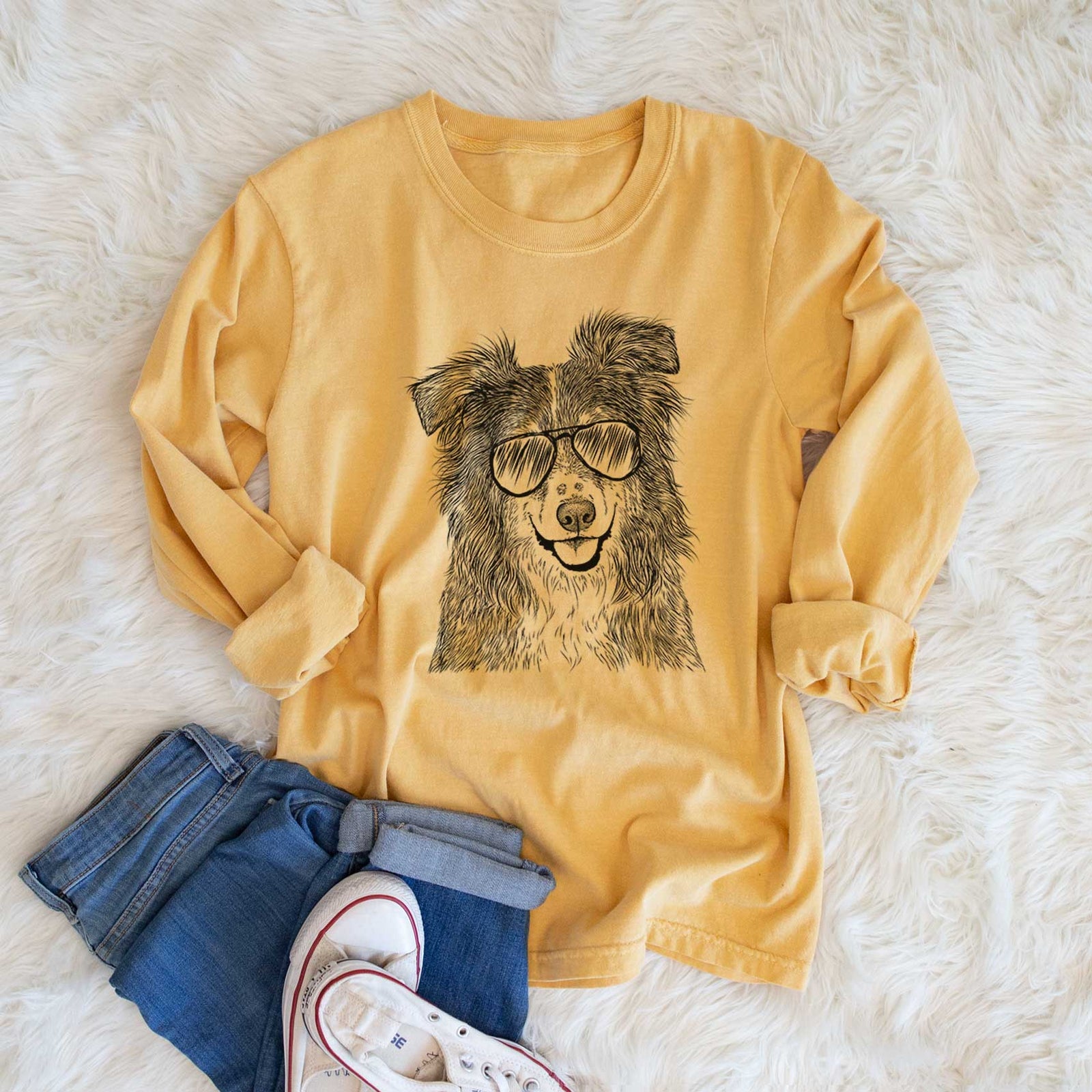 Aviator Aushe the Australian Shepherd - Men's Heavyweight 100% Cotton Long Sleeve