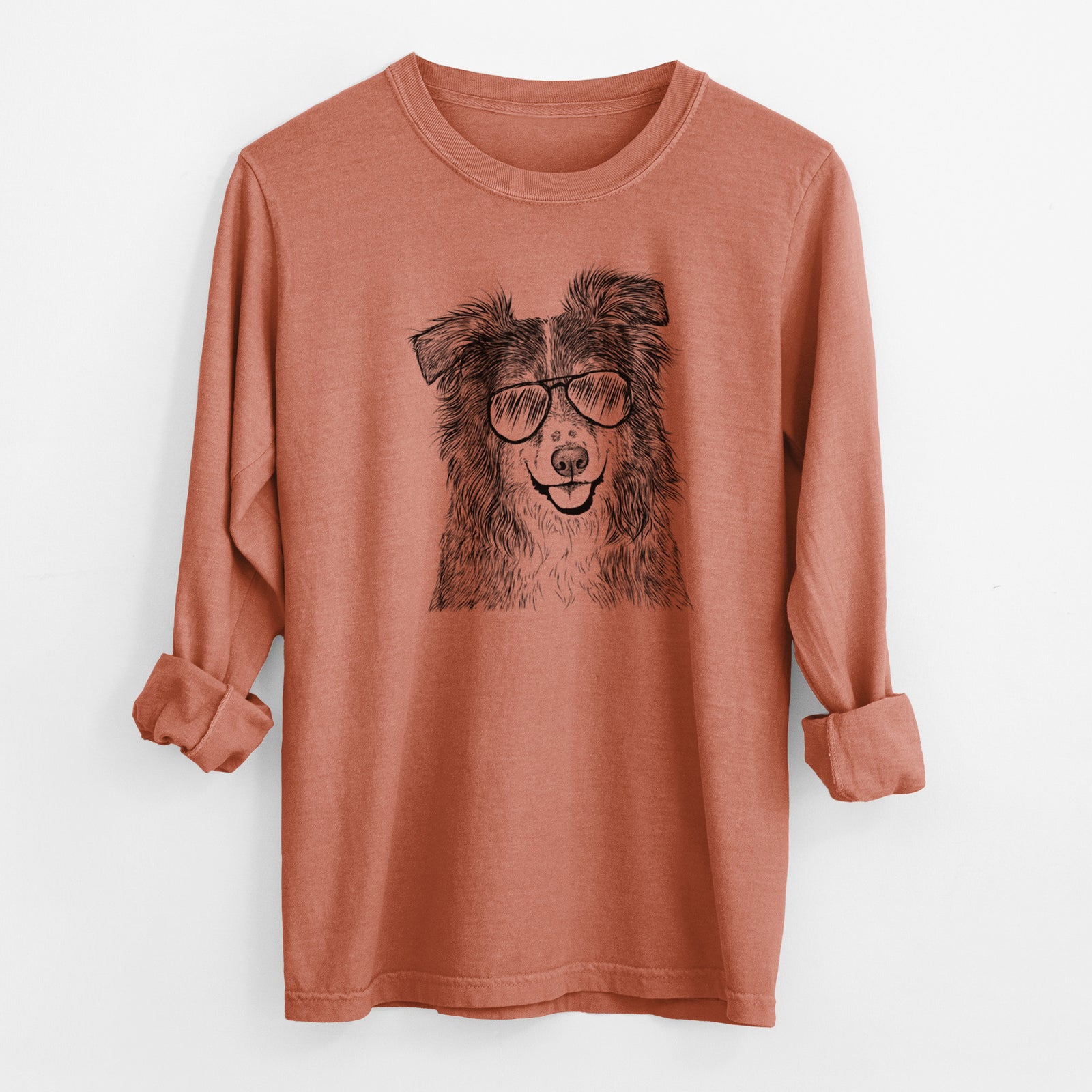 Aviator Aushe the Australian Shepherd - Men's Heavyweight 100% Cotton Long Sleeve
