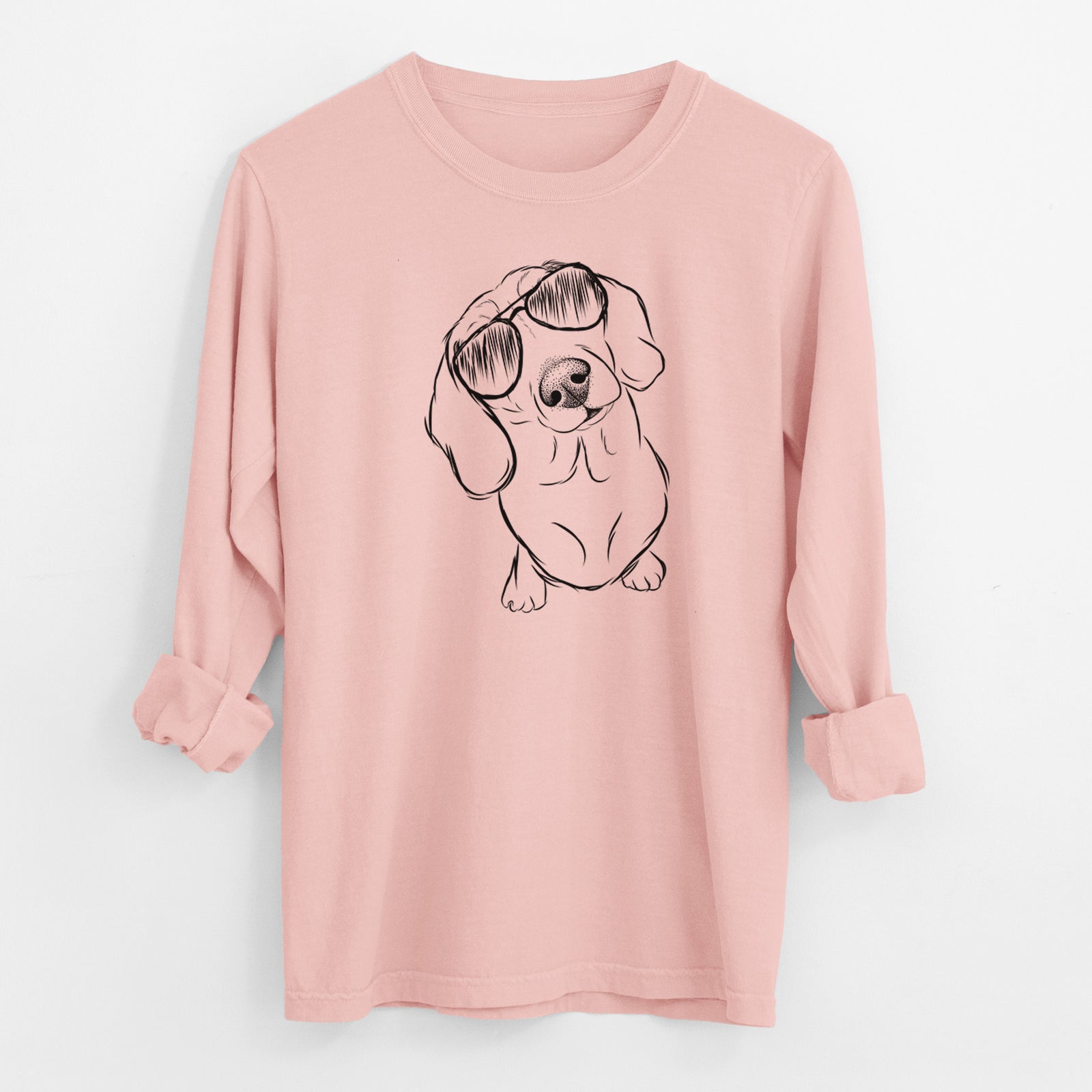 Aviator Bill the Dachshund - Men's Heavyweight 100% Cotton Long Sleeve