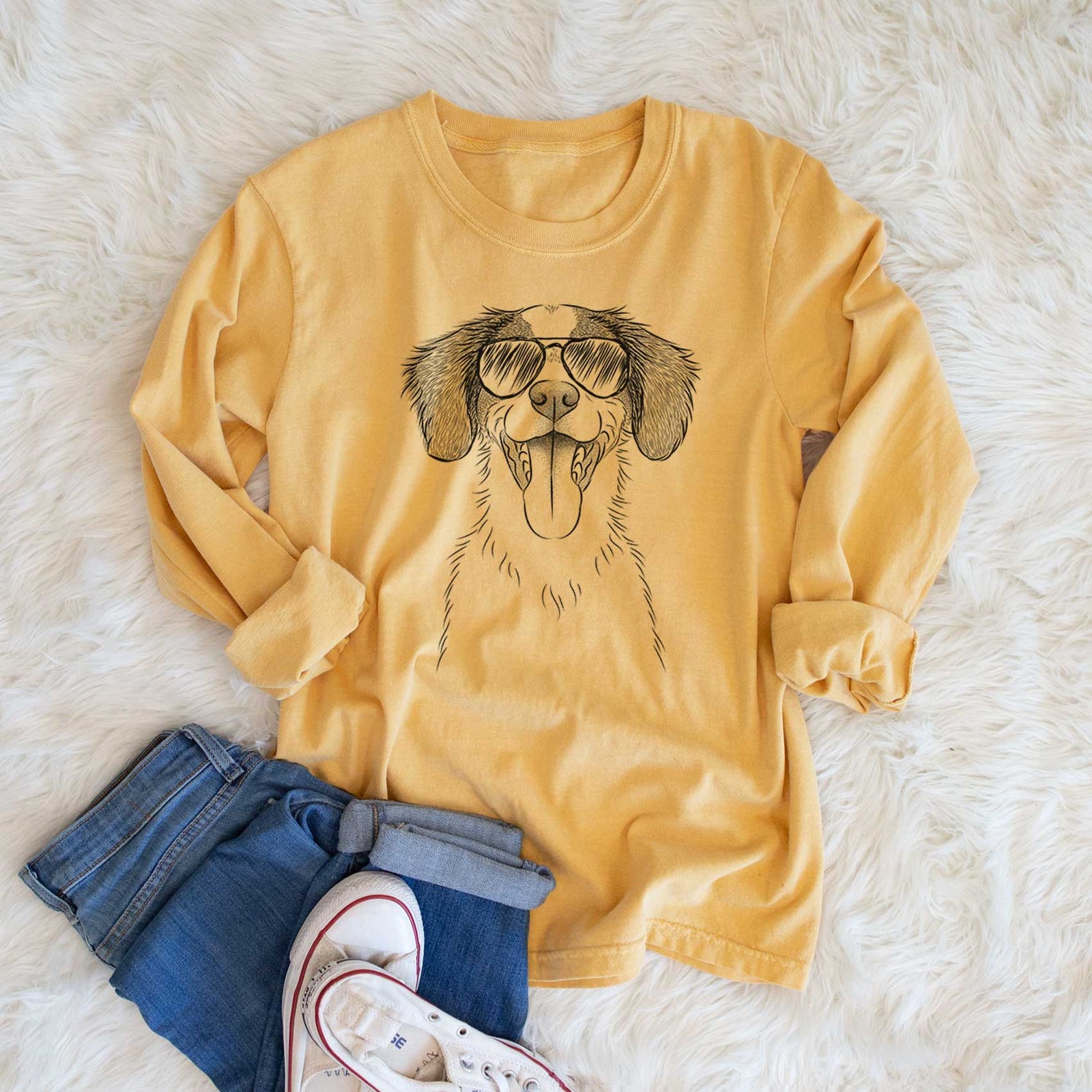 Aviator Birdie the Brittany - Men's Heavyweight 100% Cotton Long Sleeve