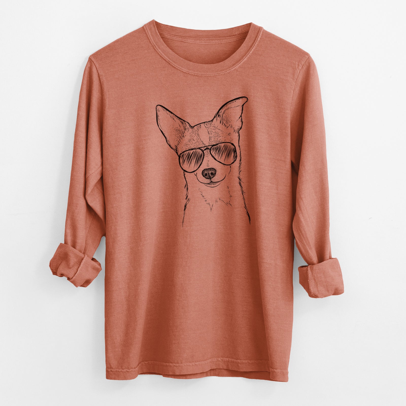 Aviator Buggy the Chihuahua - Men's Heavyweight 100% Cotton Long Sleeve