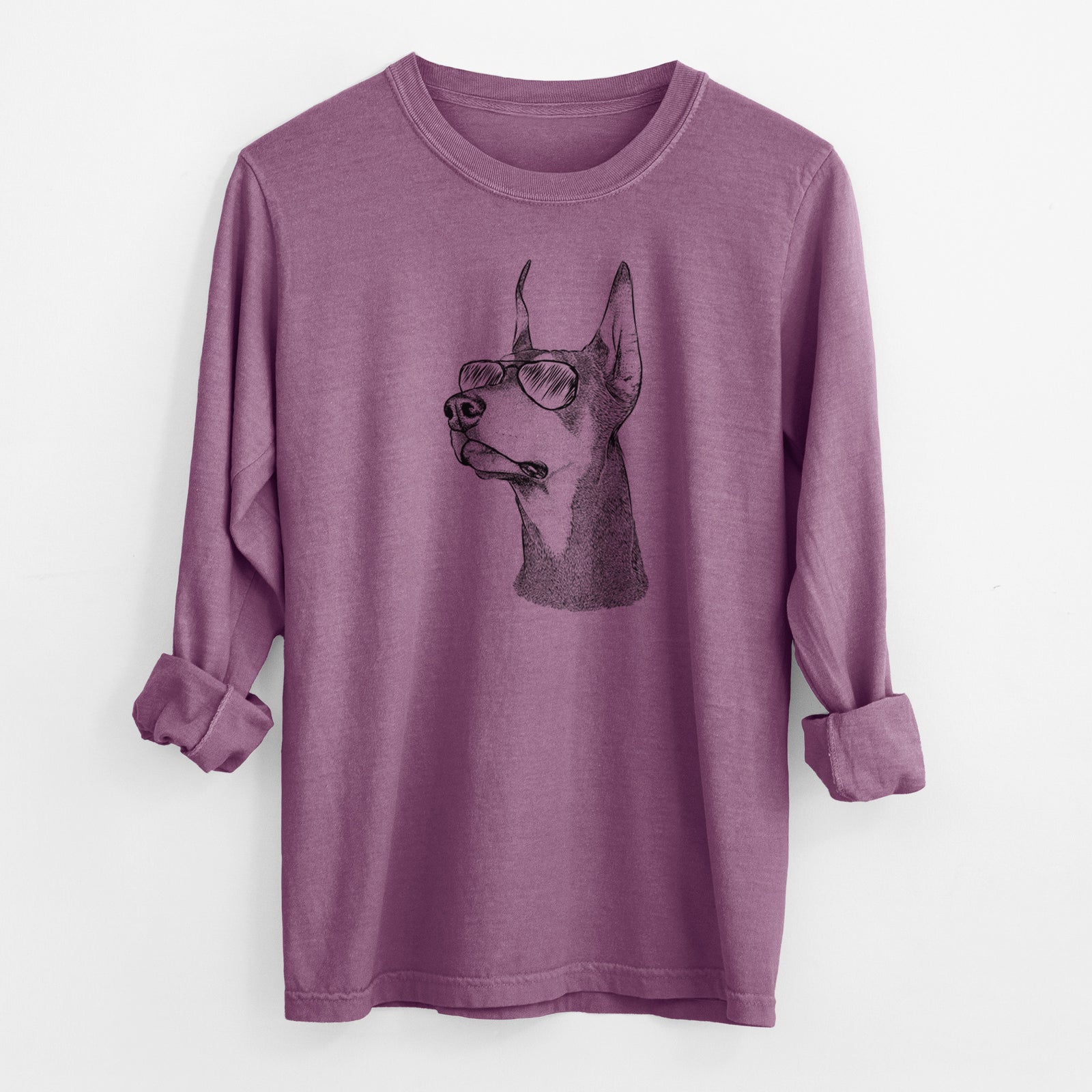 Aviator Cenza the Doberman Pinscher - Men's Heavyweight 100% Cotton Long Sleeve