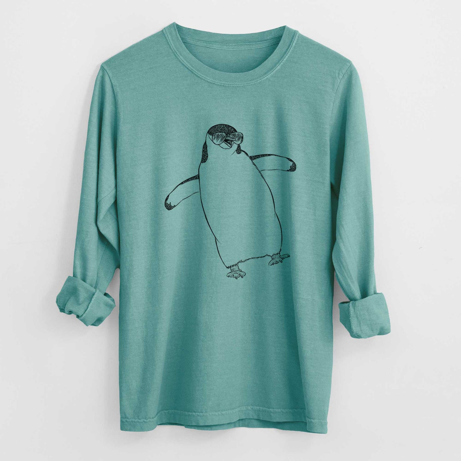 Aviator Chive the Chinstrap Penguin - Men's Heavyweight 100% Cotton Long Sleeve
