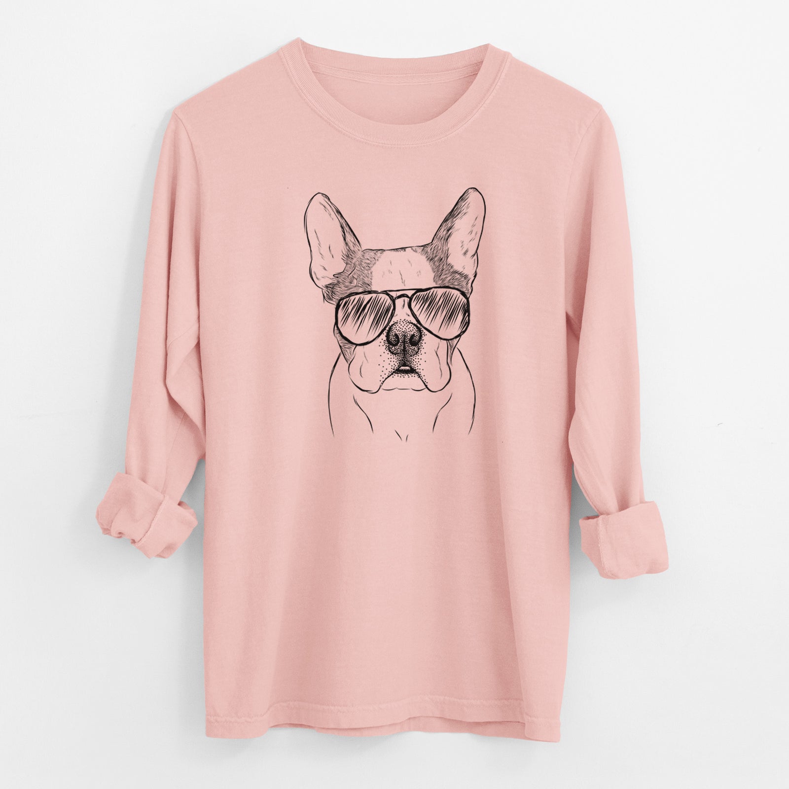 Aviator Chocolate Chip the Boston Terrier - Men's Heavyweight 100% Cotton Long Sleeve