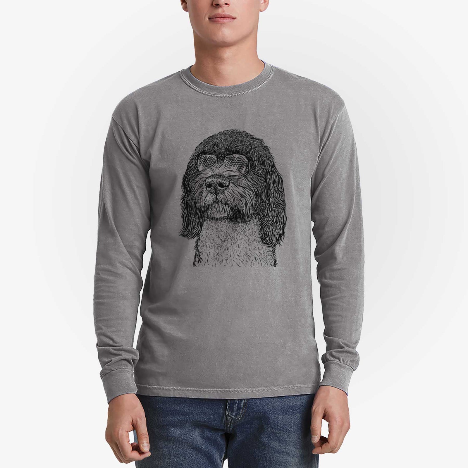 Aviator Chris the Portuguese Water Dog - Men's Heavyweight 100% Cotton Long Sleeve