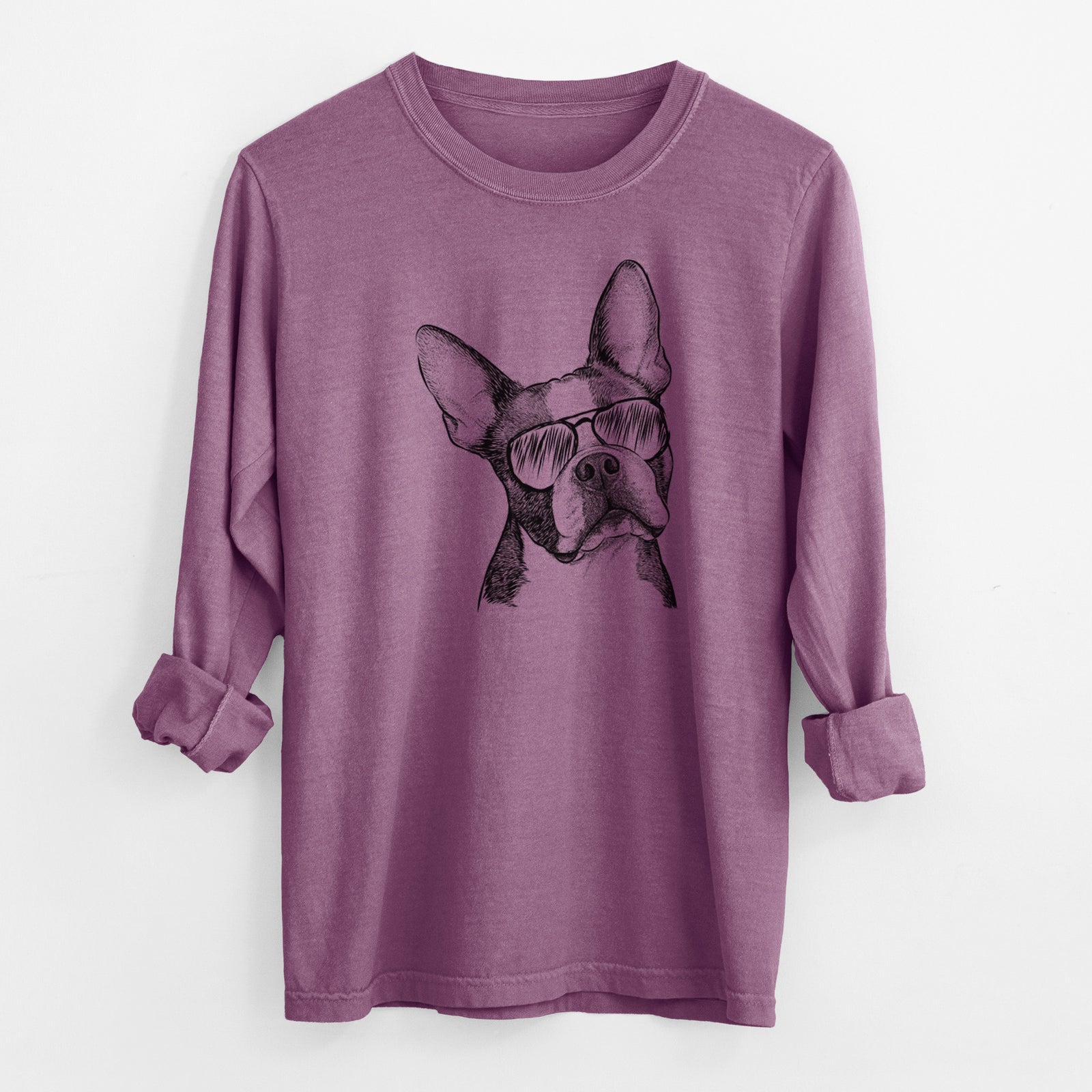 Aviator Dee Dee the Boston Terrier - Men's Heavyweight 100% Cotton Long Sleeve