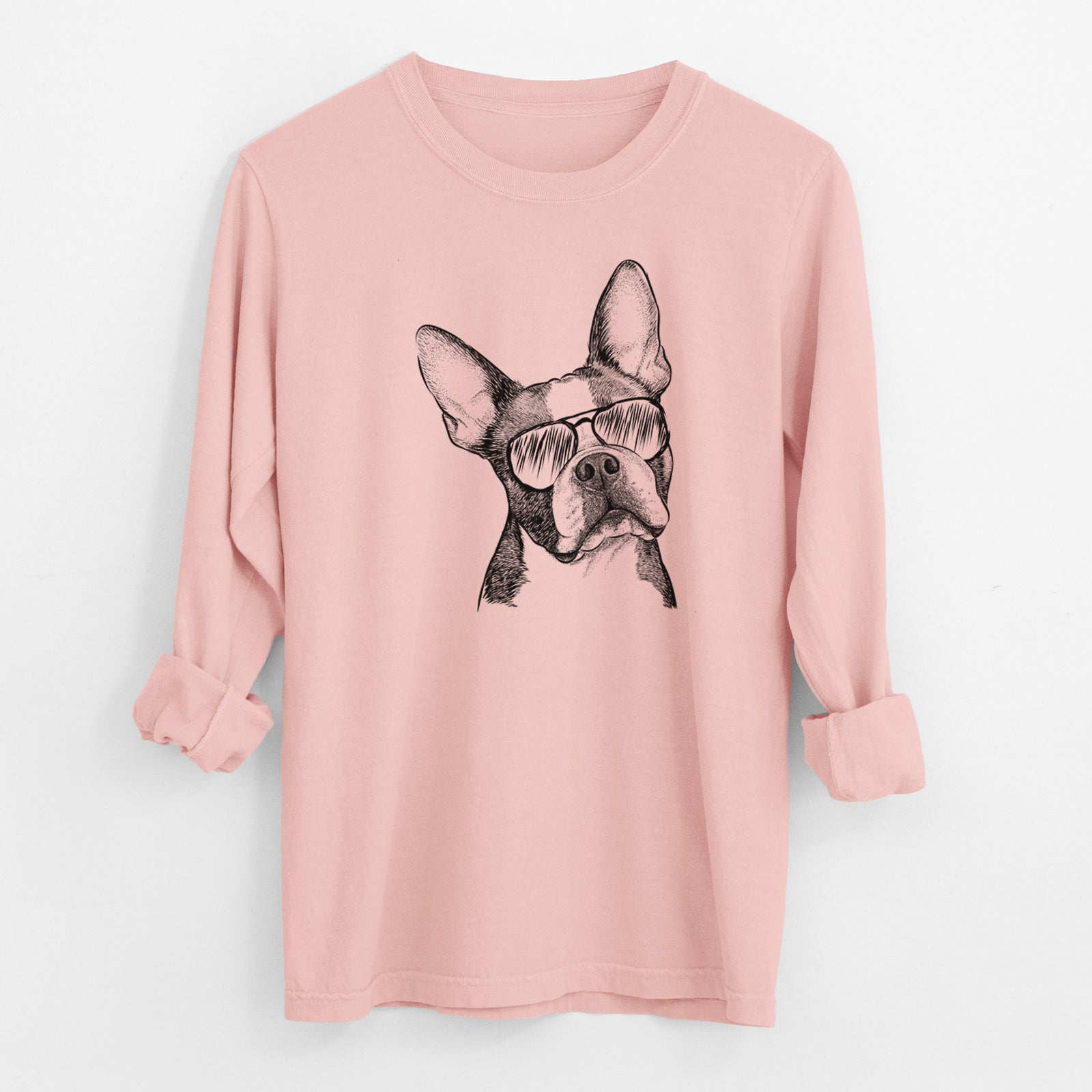 Aviator Dee Dee the Boston Terrier - Men's Heavyweight 100% Cotton Long Sleeve