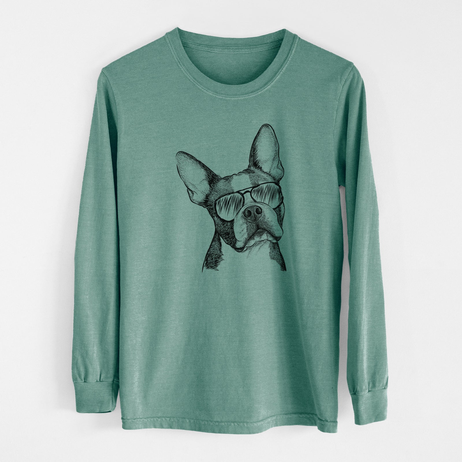 Aviator Dee Dee the Boston Terrier - Men's Heavyweight 100% Cotton Long Sleeve