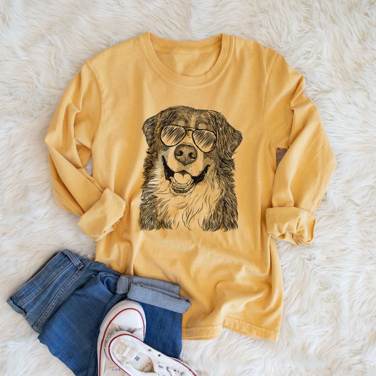 Aviator Eiger the Bernese Mountain Dog - Men's Heavyweight 100% Cotton Long Sleeve