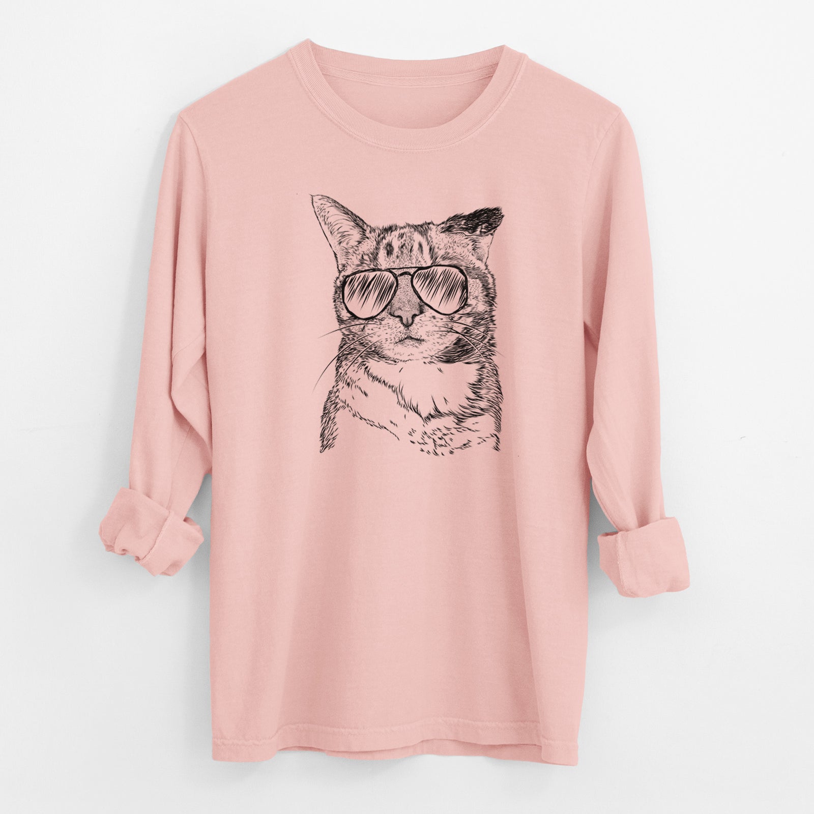 Aviator Eleanor the Domestic Shorthair Cat - Men's Heavyweight 100% Cotton Long Sleeve