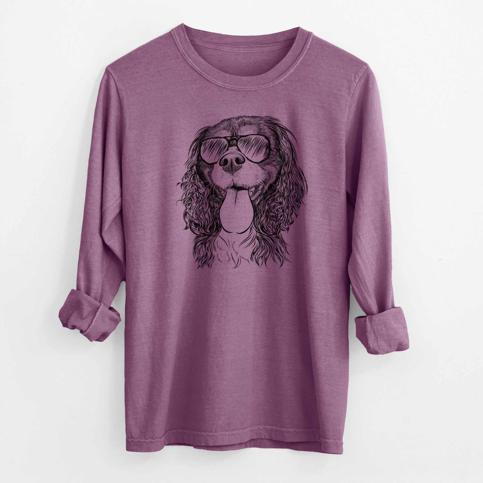 Aviator Elizabeth the Cavalier King Charles Spaniel - Men's Heavyweight 100% Cotton Long Sleeve