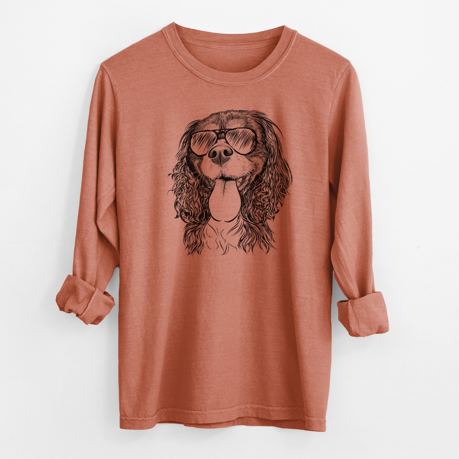 Aviator Elizabeth the Cavalier King Charles Spaniel - Men's Heavyweight 100% Cotton Long Sleeve