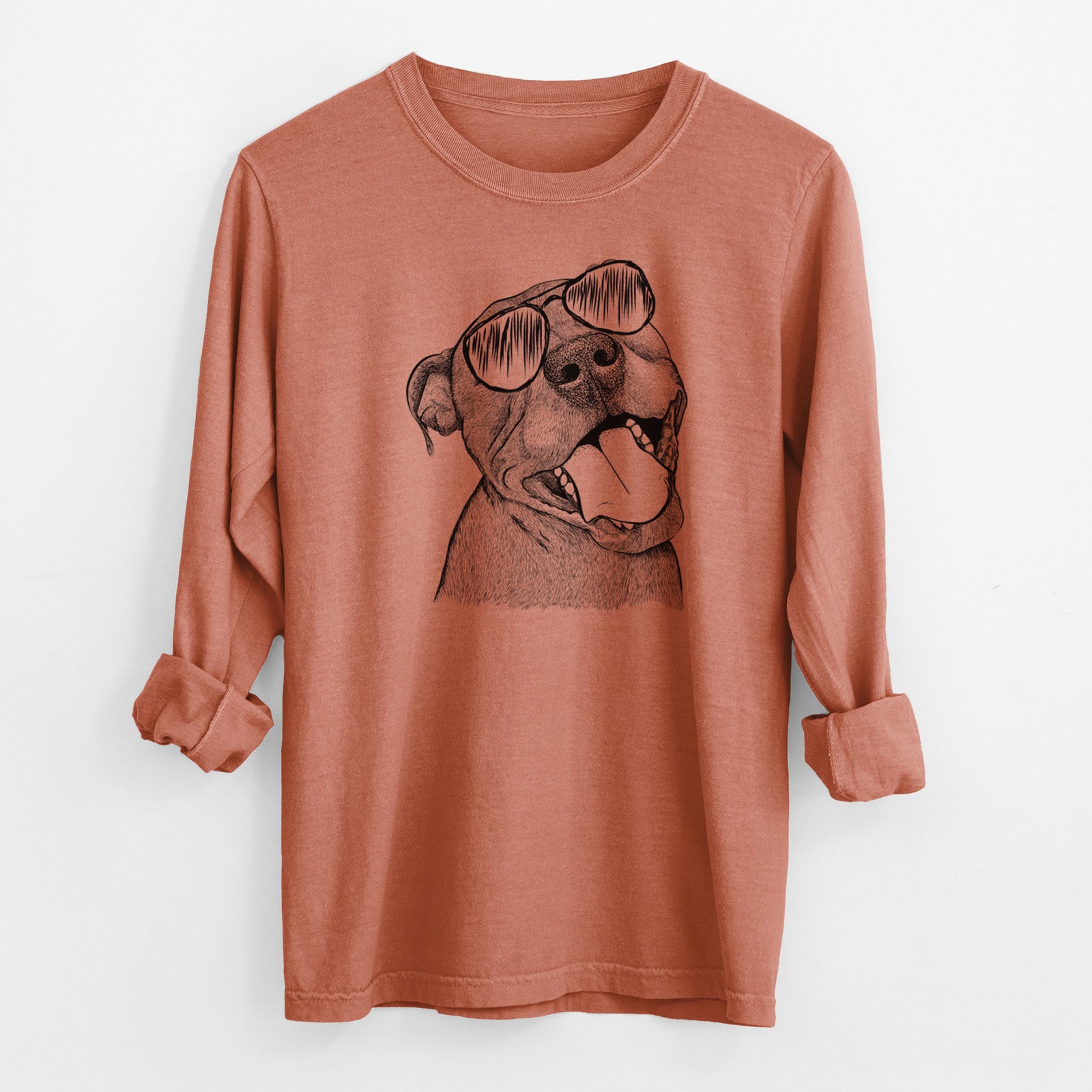 Aviator Eloise the Pitbull Mix - Men's Heavyweight 100% Cotton Long Sleeve
