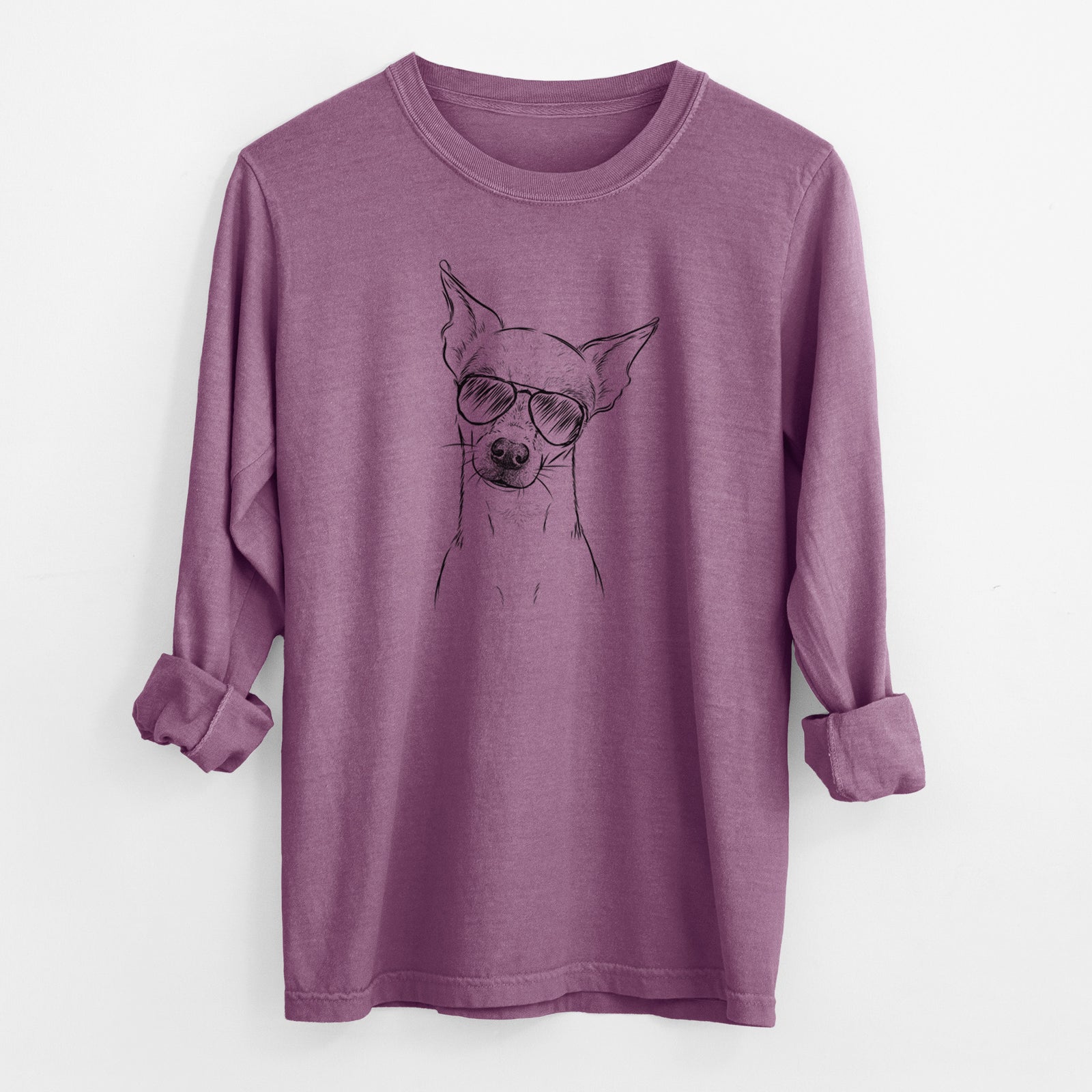 Aviator Emee the Chihuahua - Men's Heavyweight 100% Cotton Long Sleeve