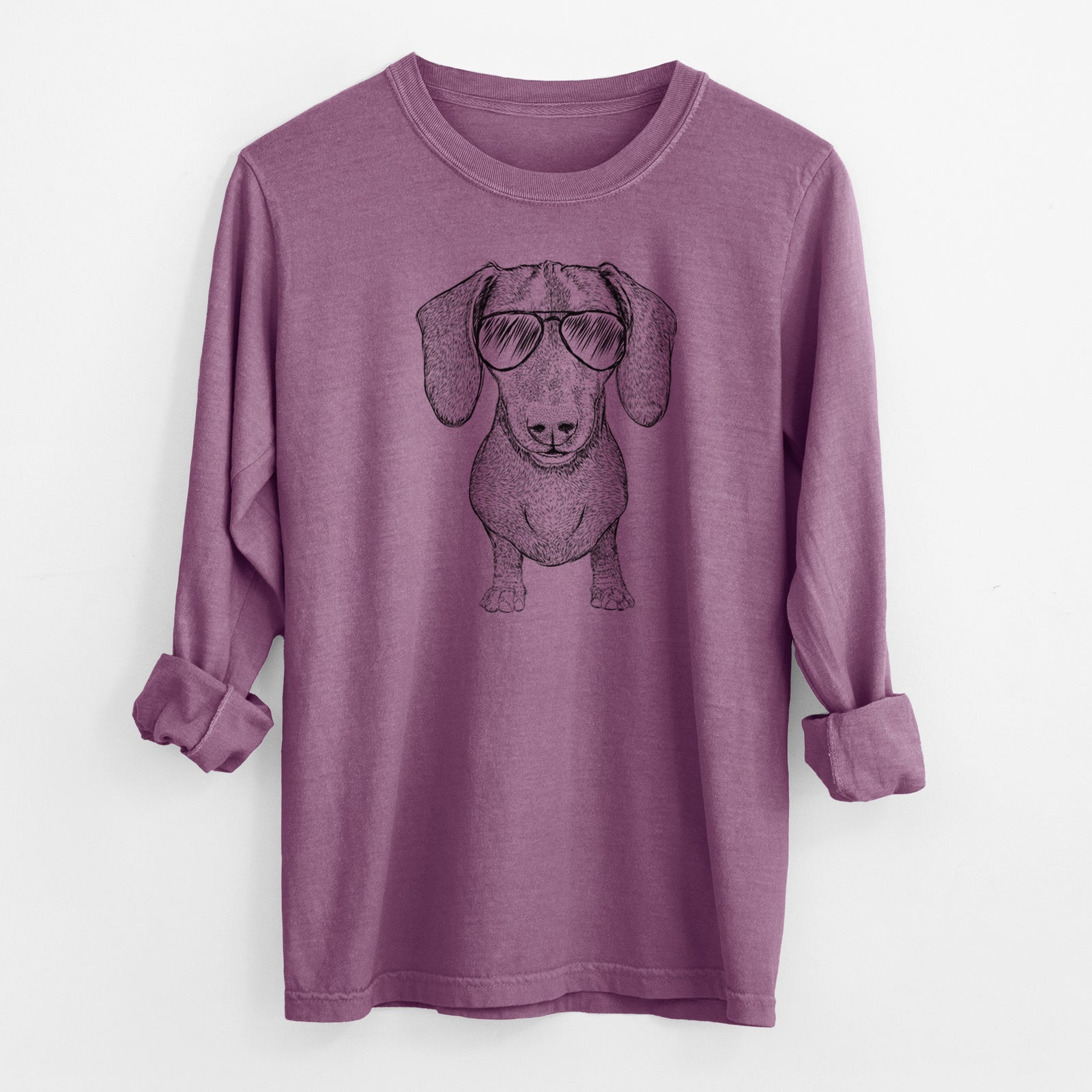 Aviator Ernie the Mini Dachshund - Men's Heavyweight 100% Cotton Long Sleeve