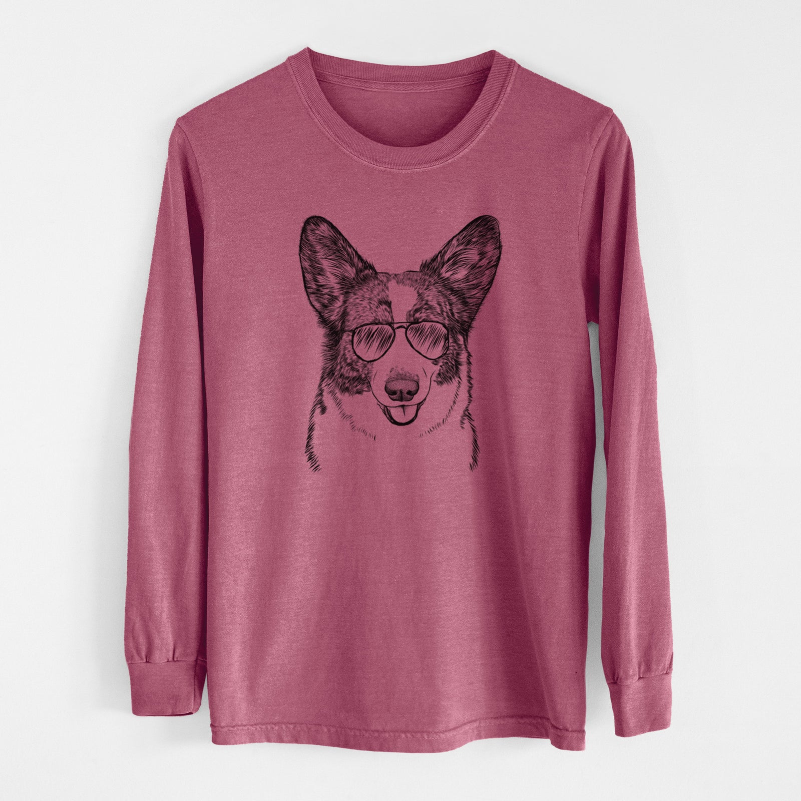 Aviator Gabby the Cardigan Welsh Corgi - Men's Heavyweight 100% Cotton Long Sleeve