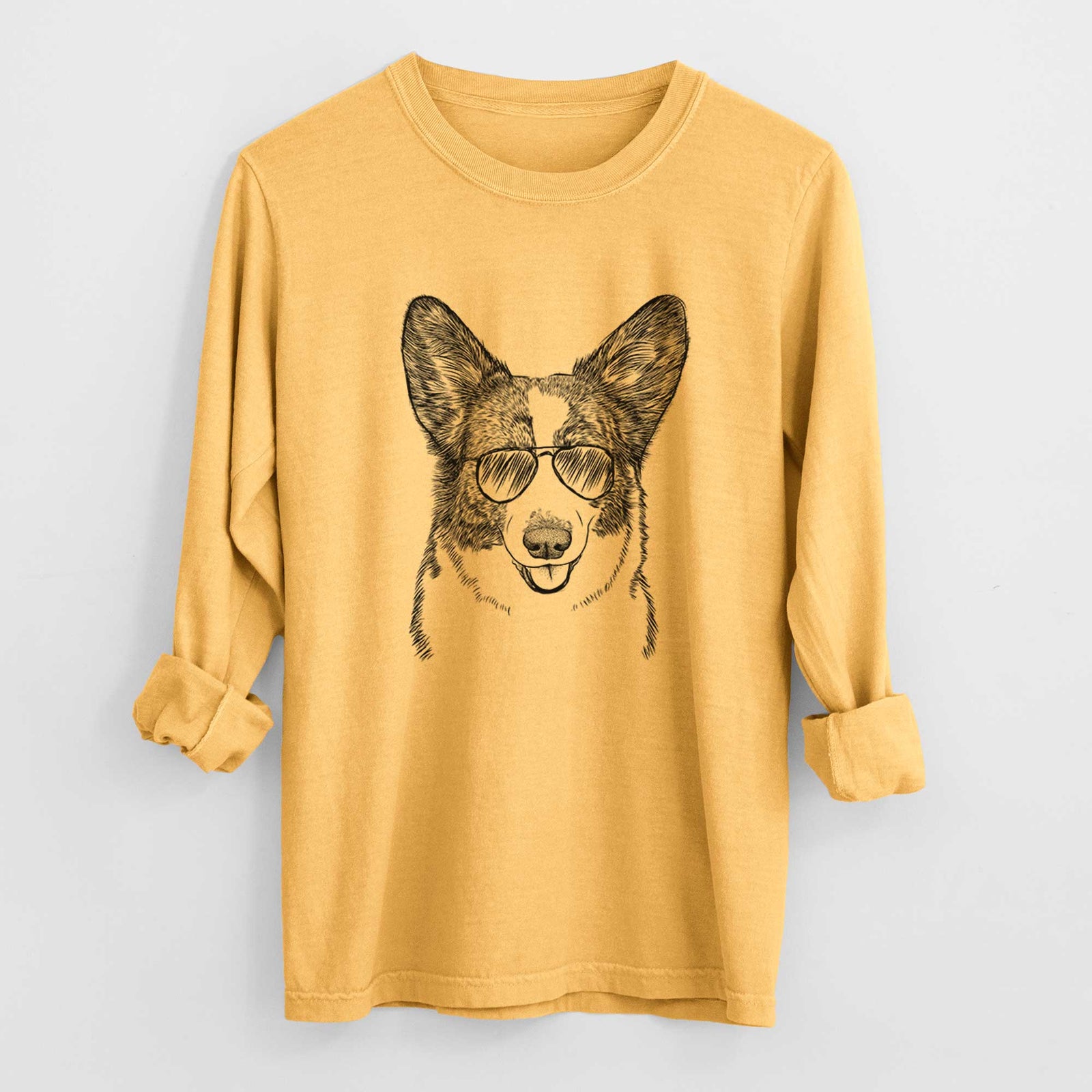 Aviator Gabby the Cardigan Welsh Corgi - Men's Heavyweight 100% Cotton Long Sleeve
