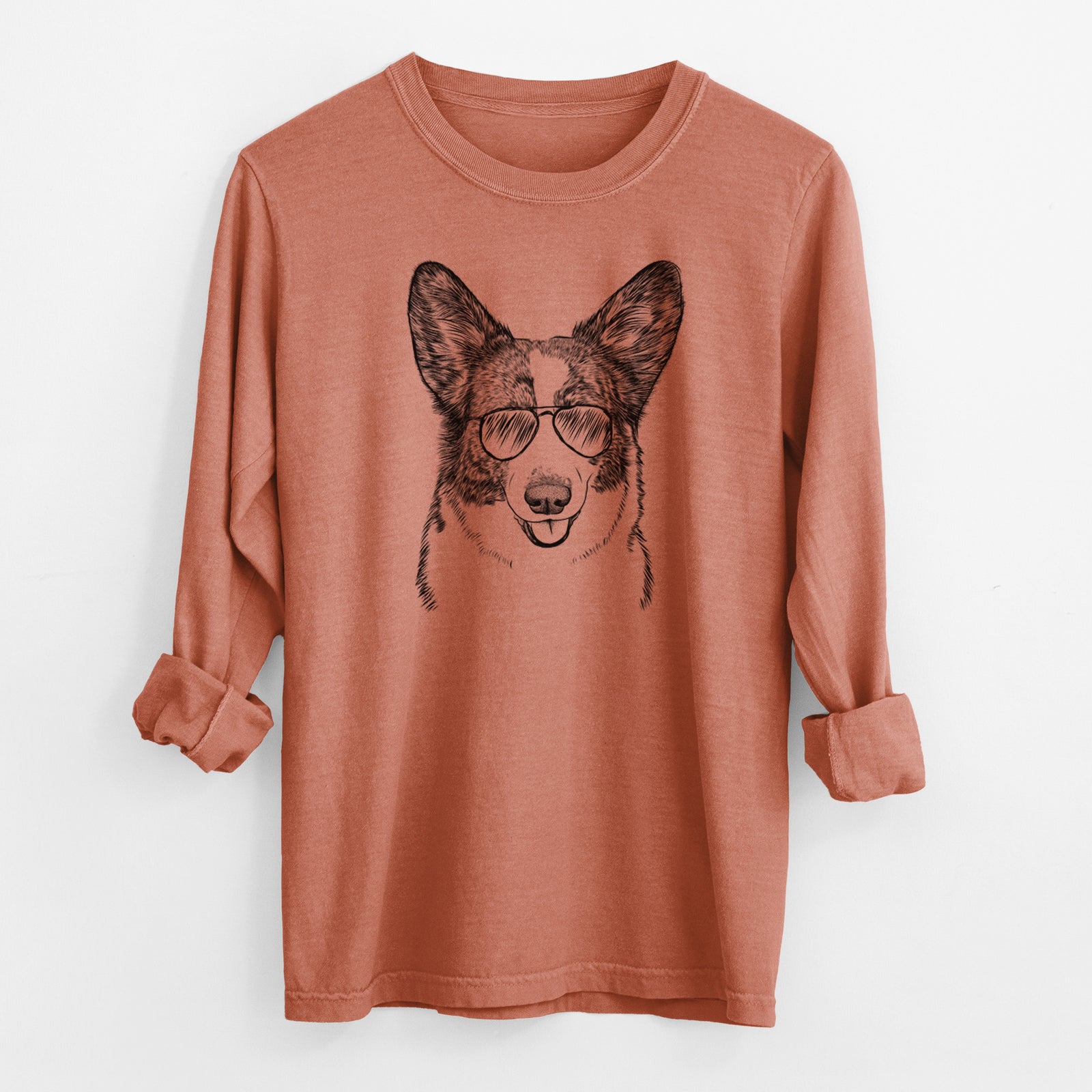 Aviator Gabby the Cardigan Welsh Corgi - Men's Heavyweight 100% Cotton Long Sleeve