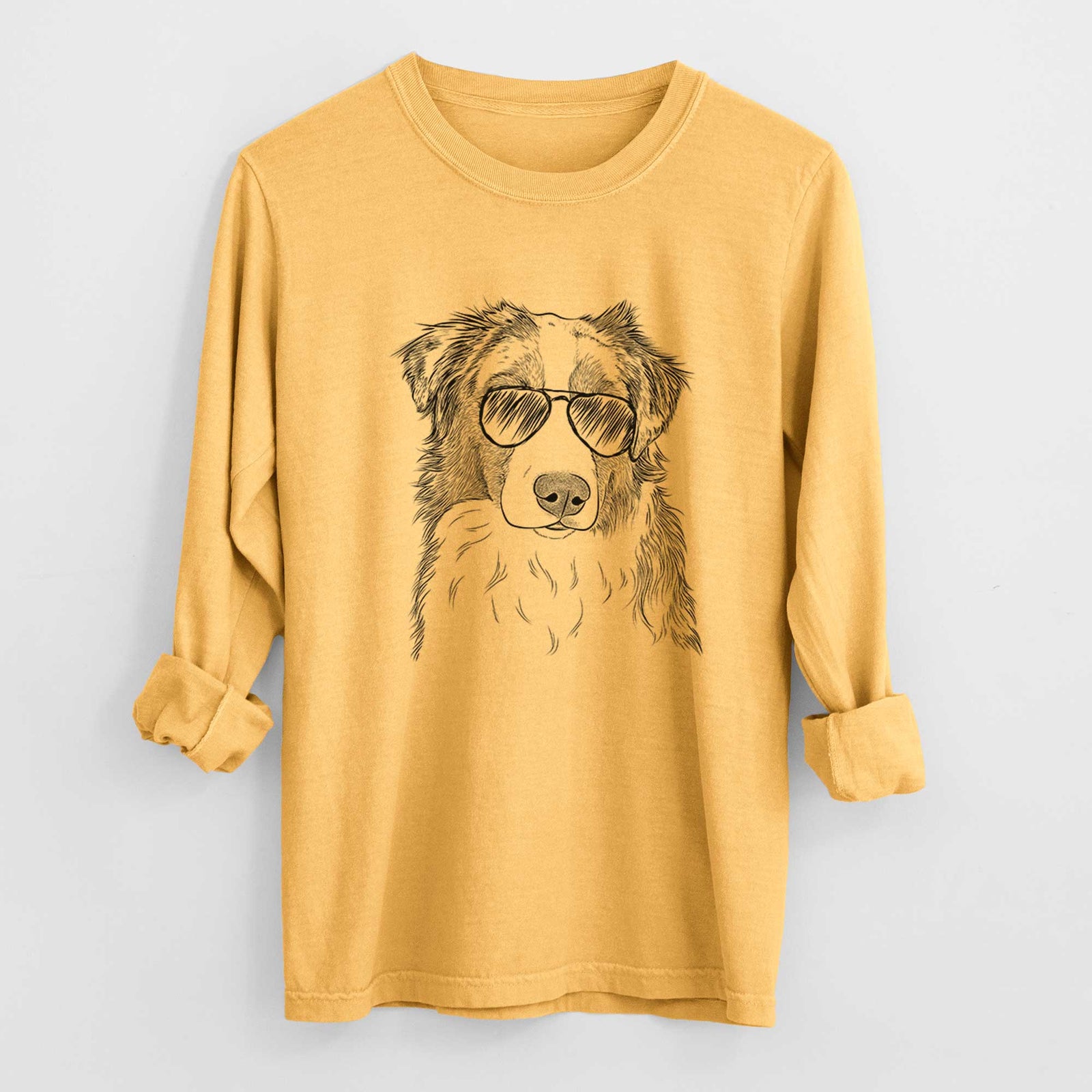 Aviator Ginger the Australian Shepherd - Men's Heavyweight 100% Cotton Long Sleeve
