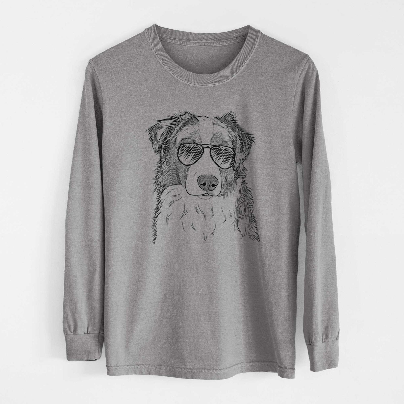 Aviator Ginger the Australian Shepherd - Men's Heavyweight 100% Cotton Long Sleeve
