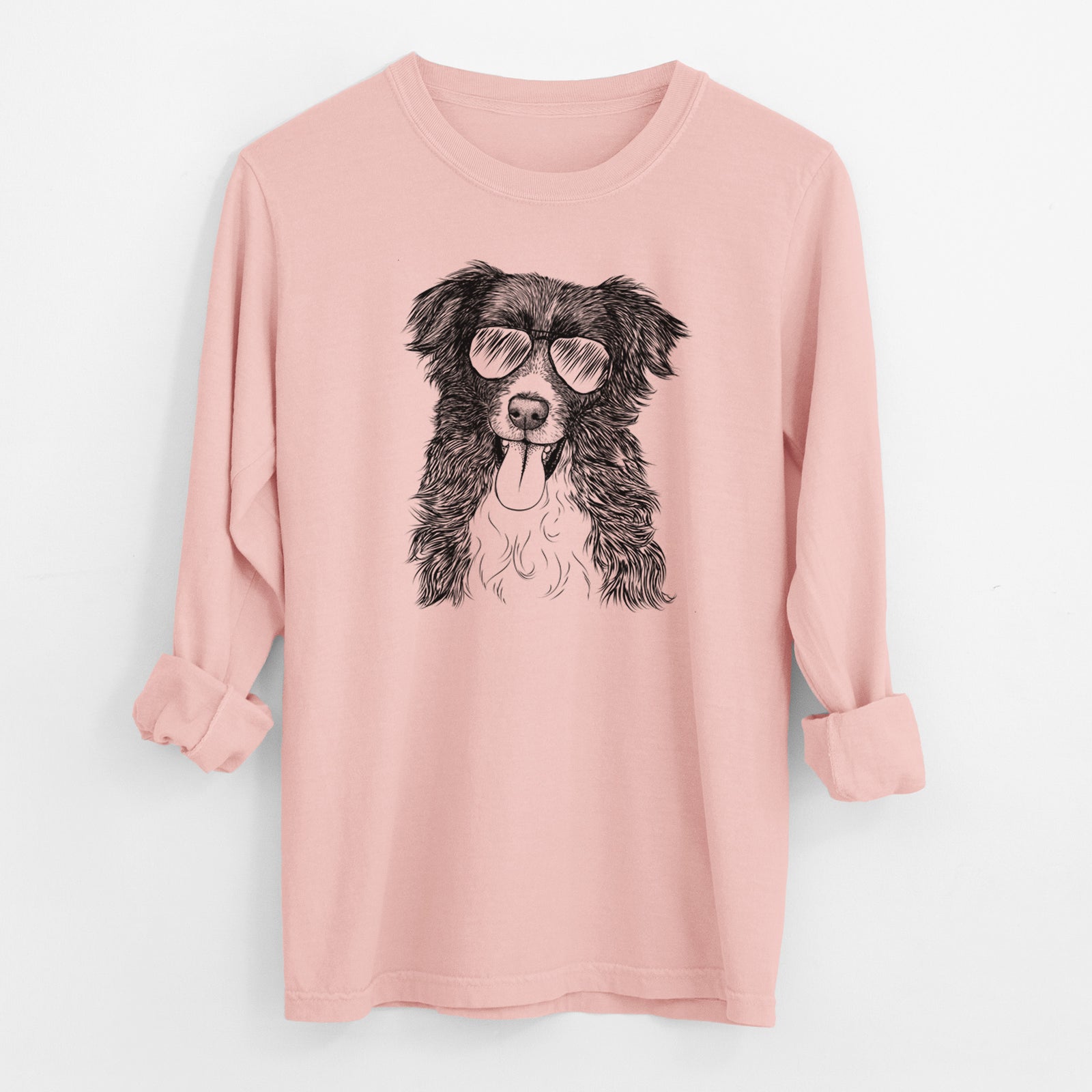 Aviator Indi the Border Collie - Men's Heavyweight 100% Cotton Long Sleeve