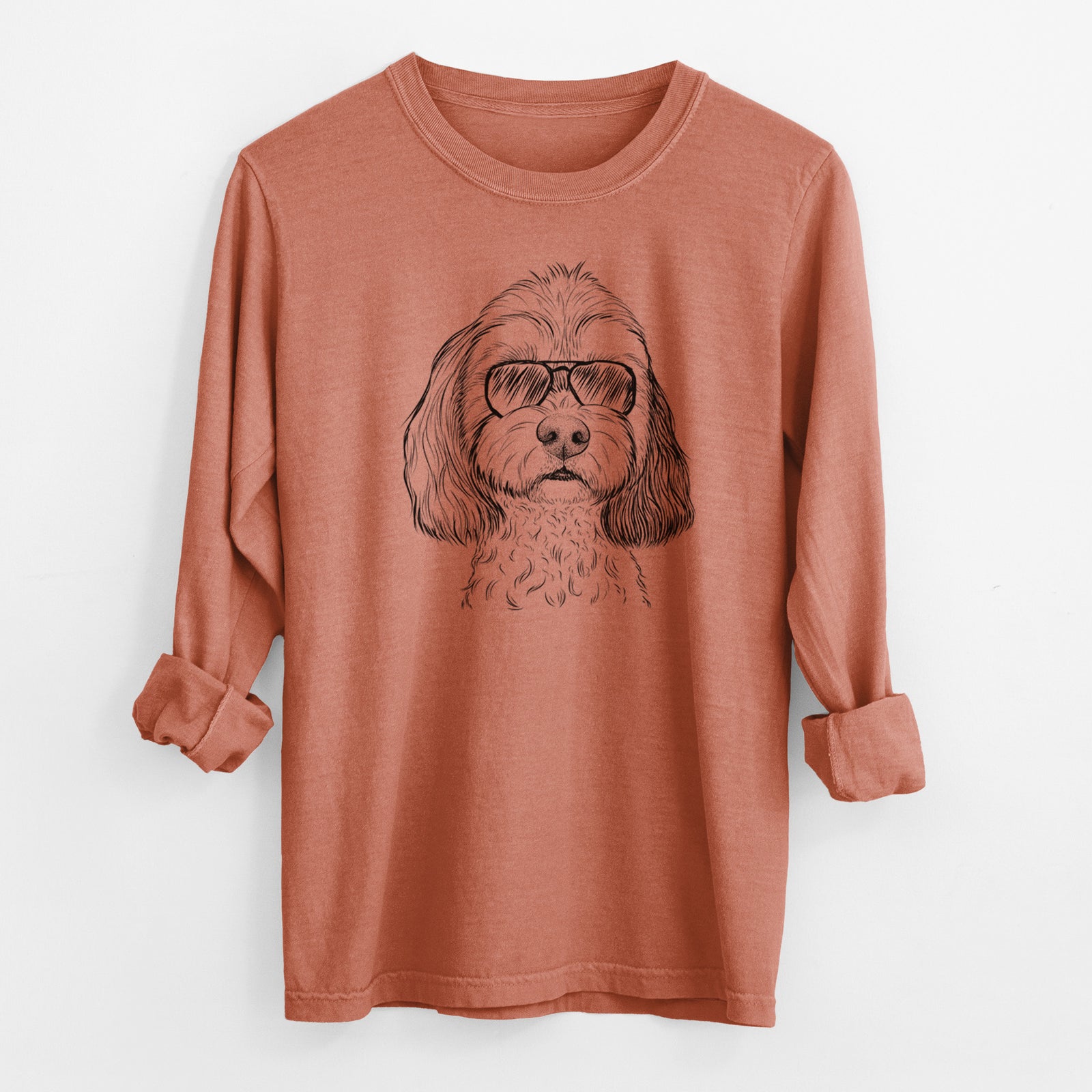 Aviator Jasper Diggins the Cavapoo - Men's Heavyweight 100% Cotton Long Sleeve