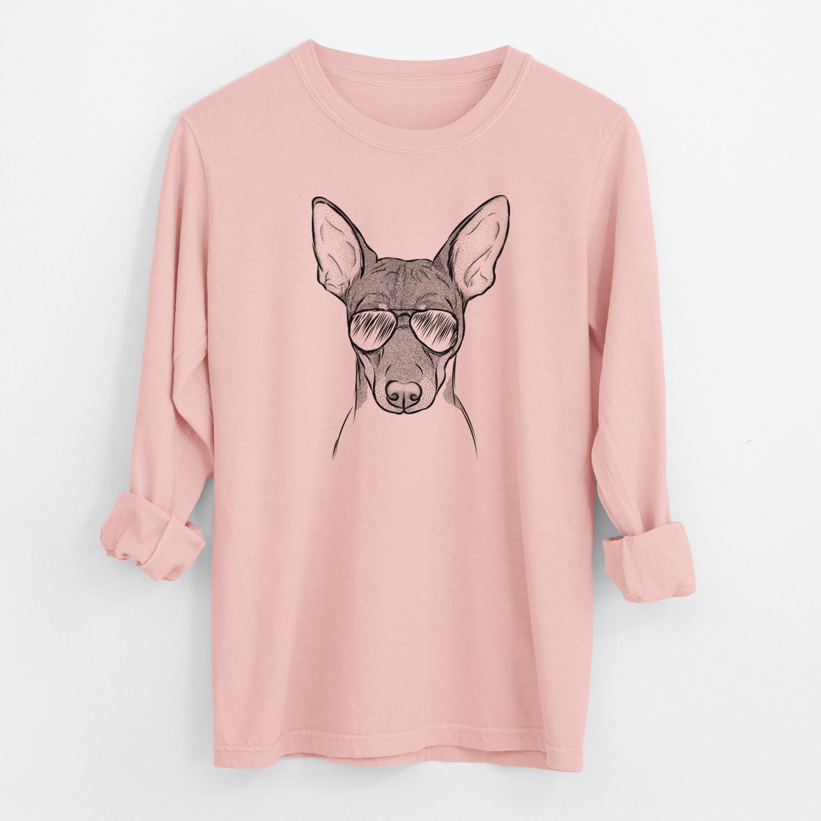Aviator Knox the Rat Terrier - Men's Heavyweight 100% Cotton Long Sleeve