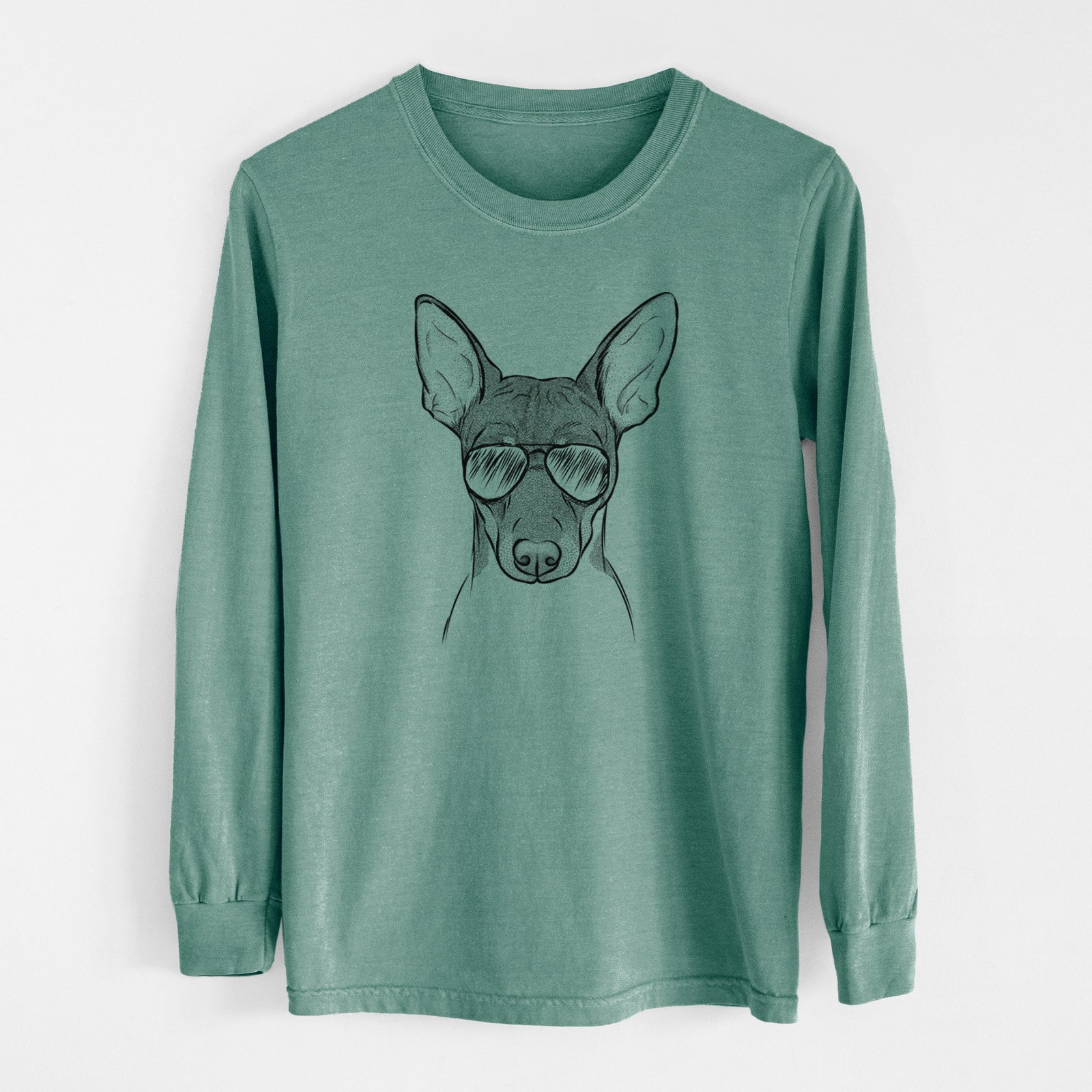 Aviator Knox the Rat Terrier - Men's Heavyweight 100% Cotton Long Sleeve