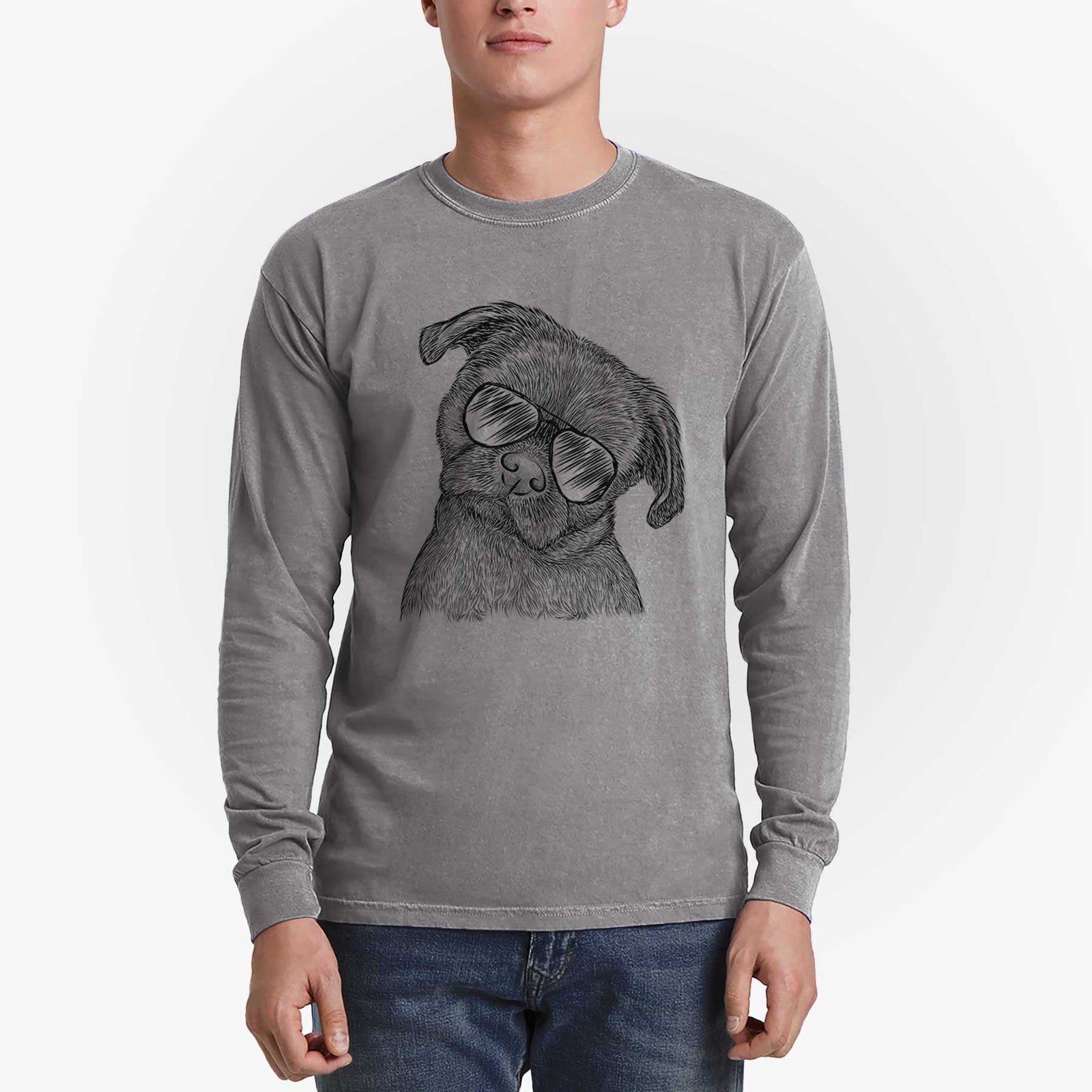 Aviator Koko the Shih Tzu - Men's Heavyweight 100% Cotton Long Sleeve