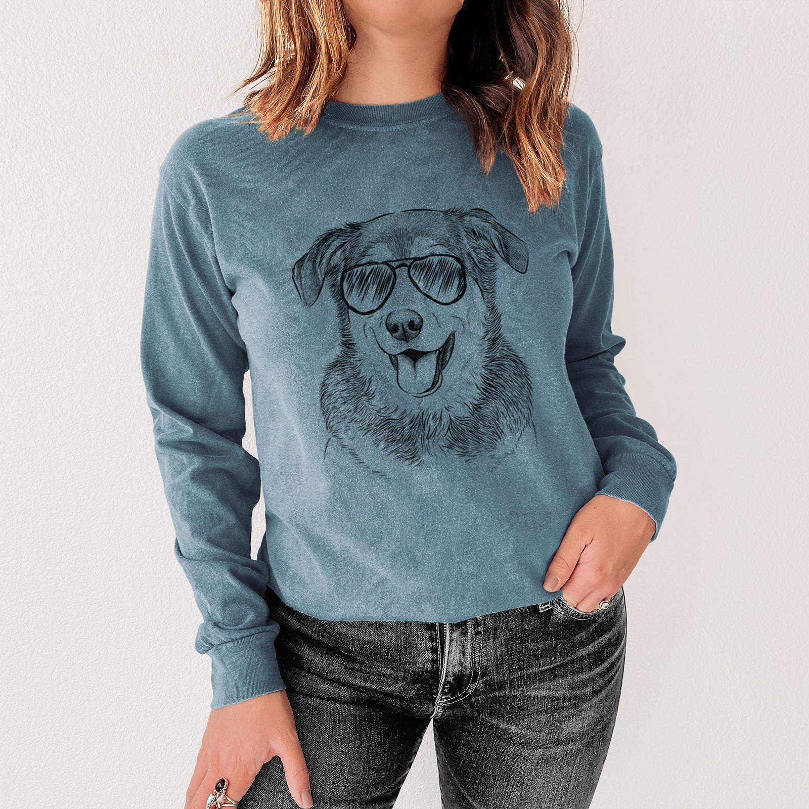 Aviator Lance the Lab/Shepherd Mix - Men's Heavyweight 100% Cotton Long Sleeve