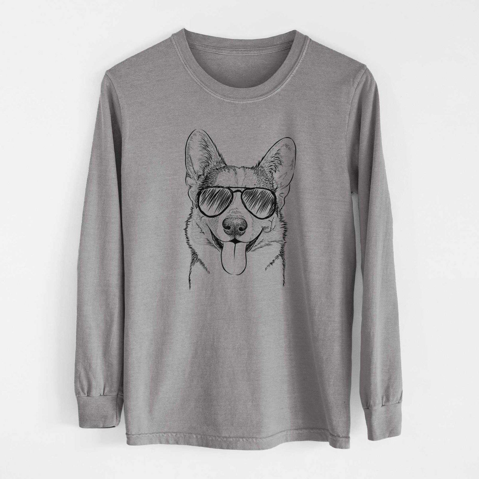 Aviator Loki the Corgi - Men's Heavyweight 100% Cotton Long Sleeve