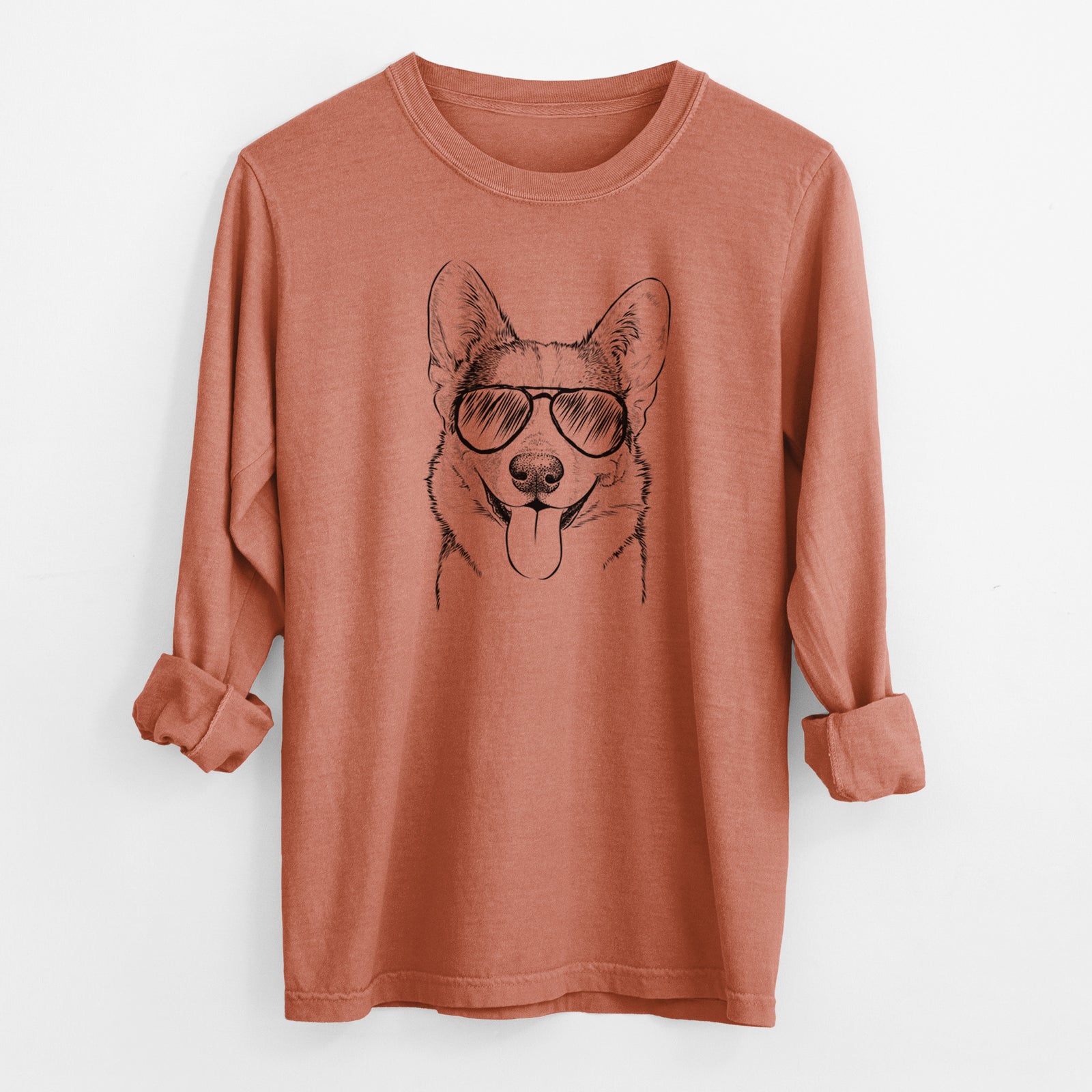 Aviator Loki the Corgi - Men's Heavyweight 100% Cotton Long Sleeve