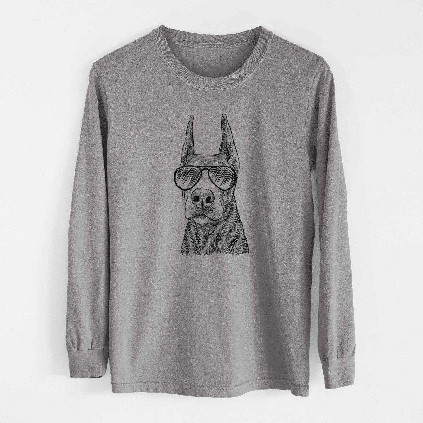 Aviator Luna the Doberman Pinscher - Men's Heavyweight 100% Cotton Long Sleeve