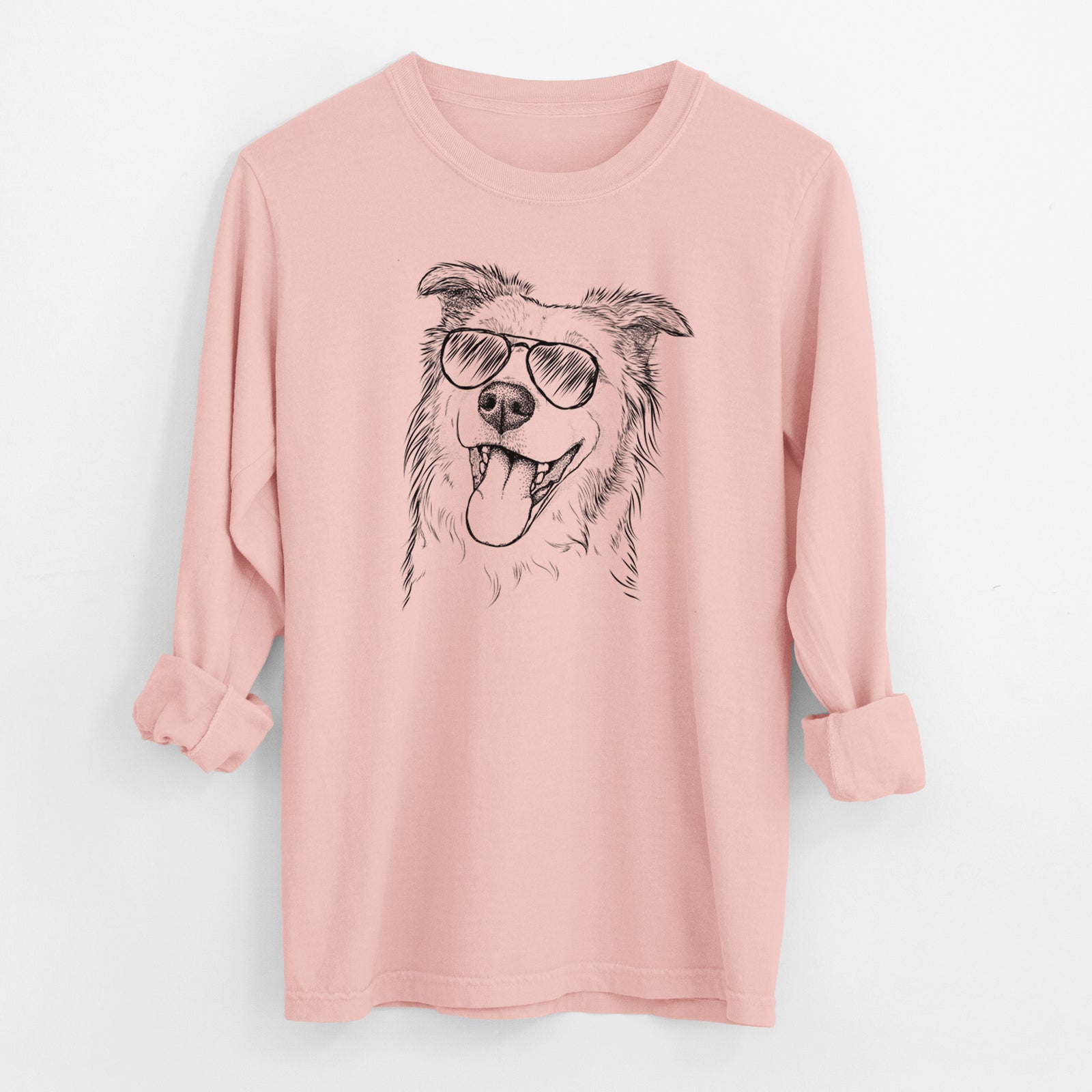 Aviator Macaroni the Border Collie - Men's Heavyweight 100% Cotton Long Sleeve