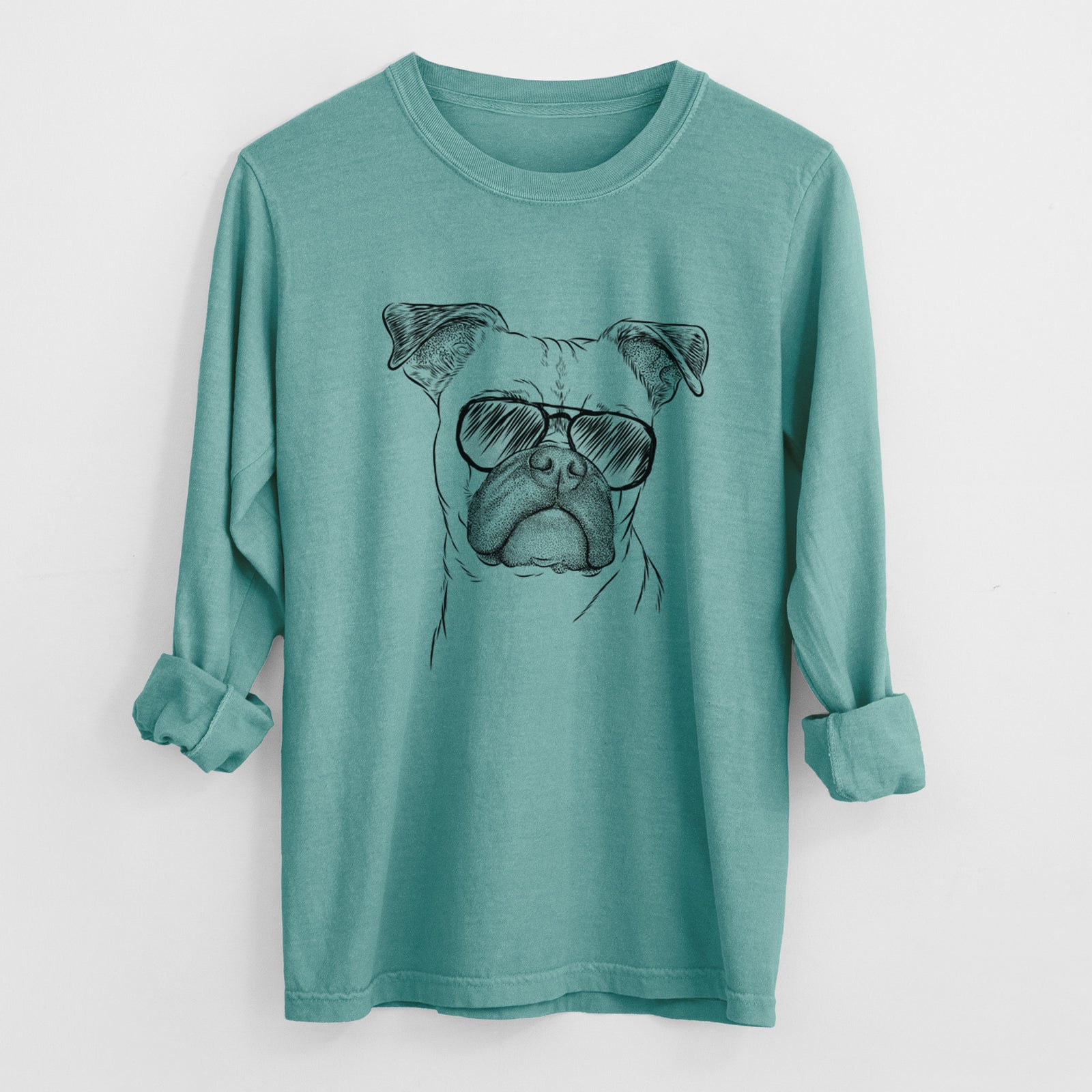 Aviator Mack the Bugg (Boston Terrier/Pug) - Men's Heavyweight 100% Cotton Long Sleeve