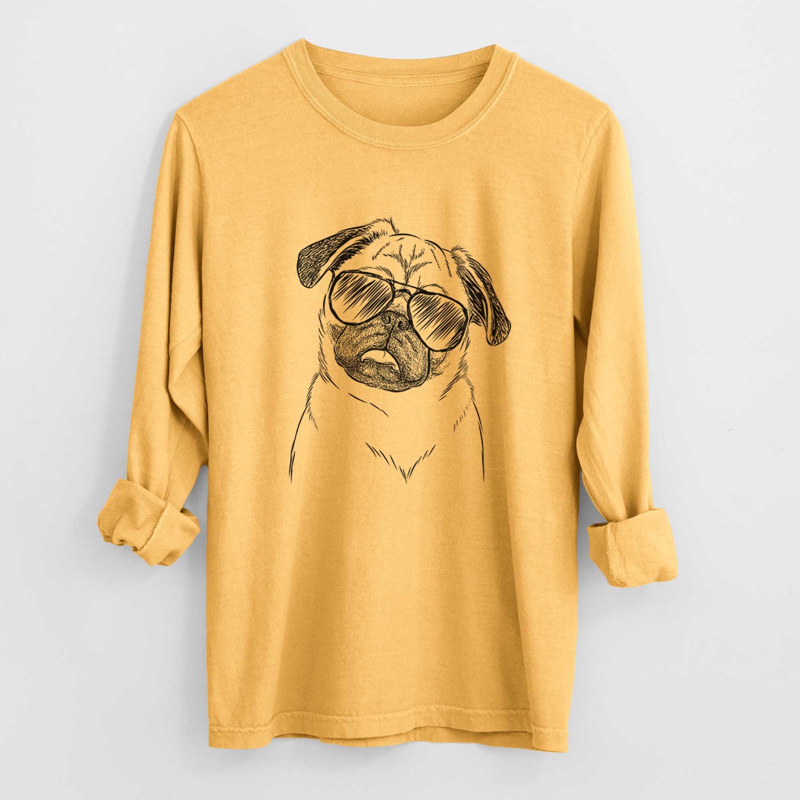 Aviator Macy the Pug - Men's Heavyweight 100% Cotton Long Sleeve