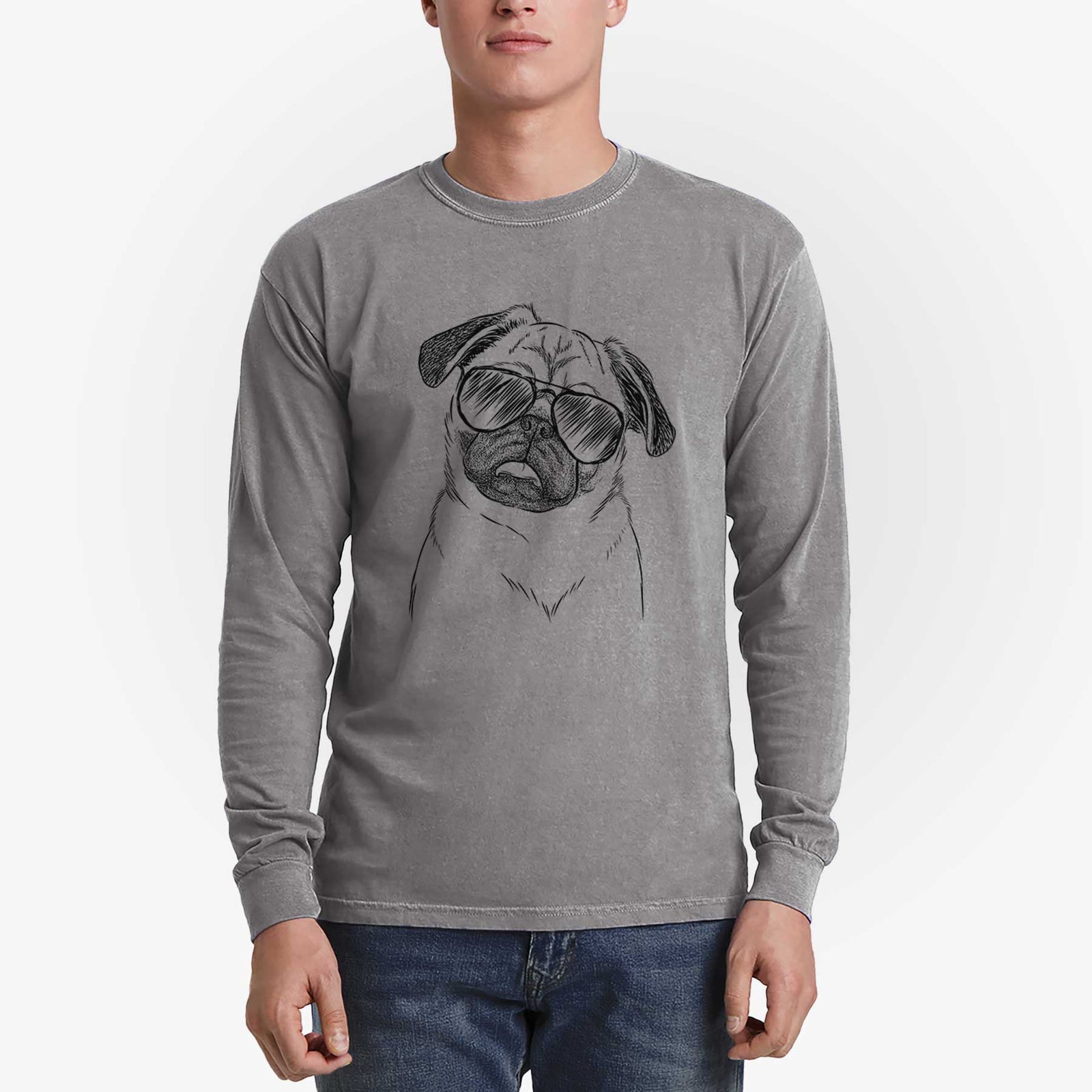Aviator Macy the Pug - Men's Heavyweight 100% Cotton Long Sleeve