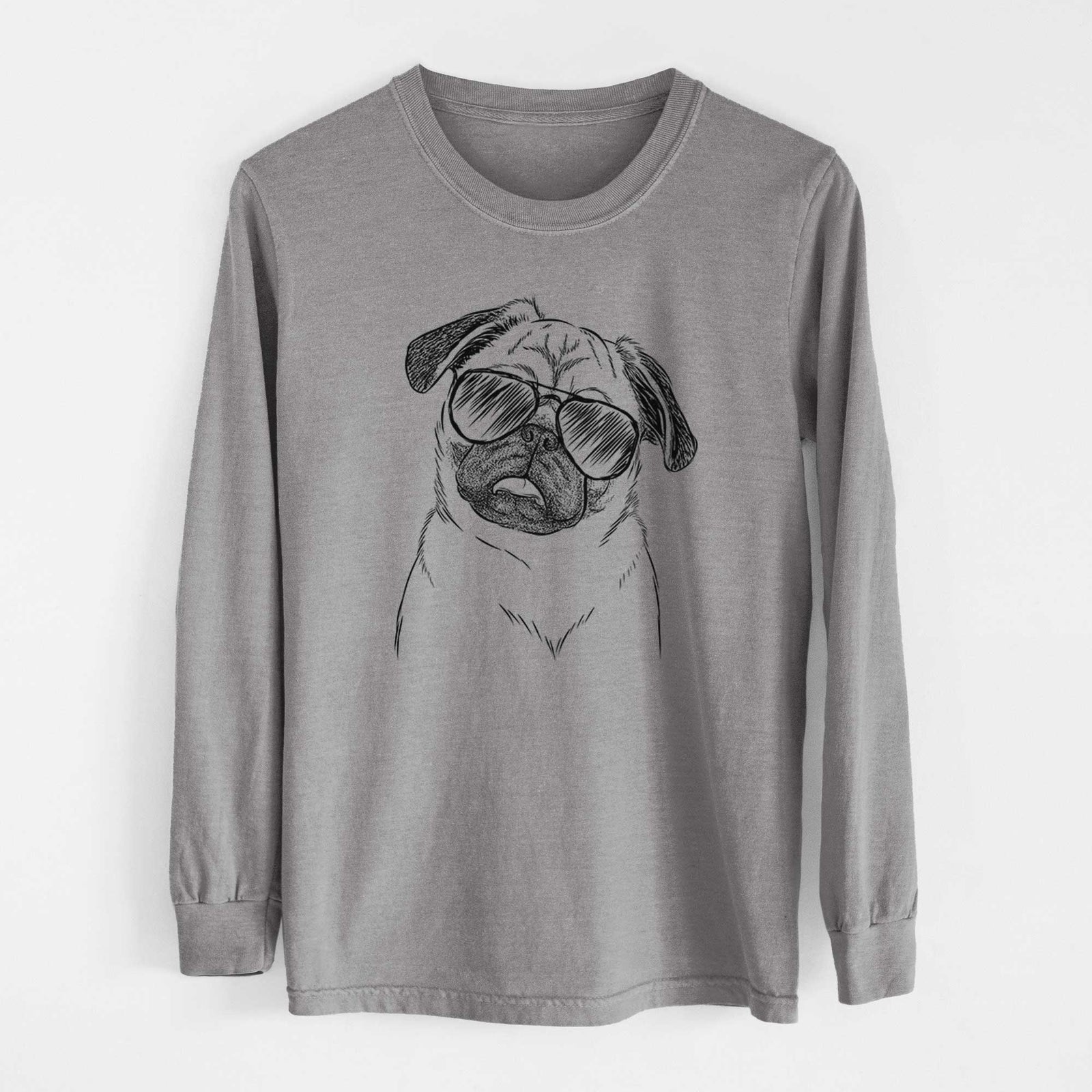 Aviator Macy the Pug - Men's Heavyweight 100% Cotton Long Sleeve