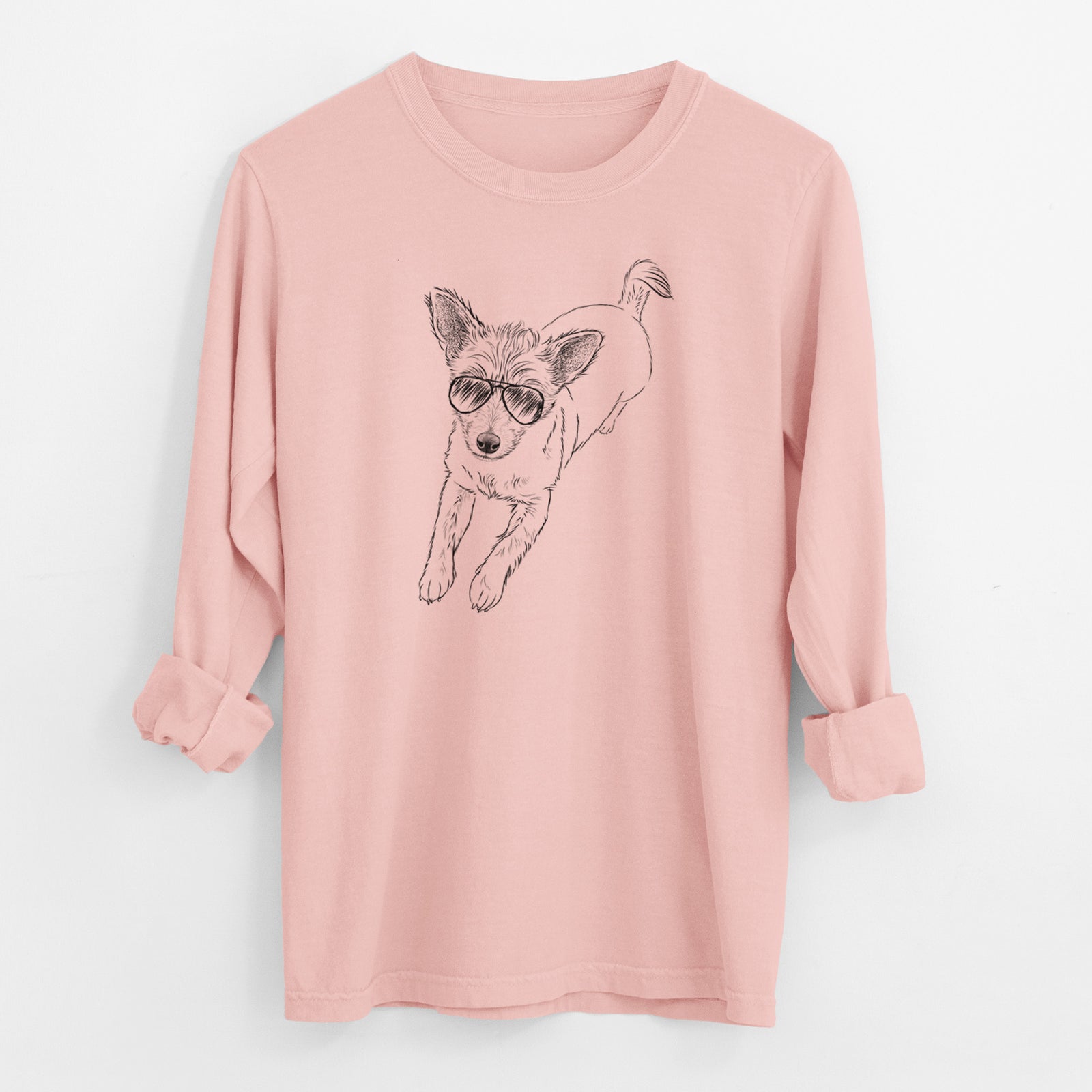 Aviator Maisie the Terrier Mix - Men's Heavyweight 100% Cotton Long Sleeve