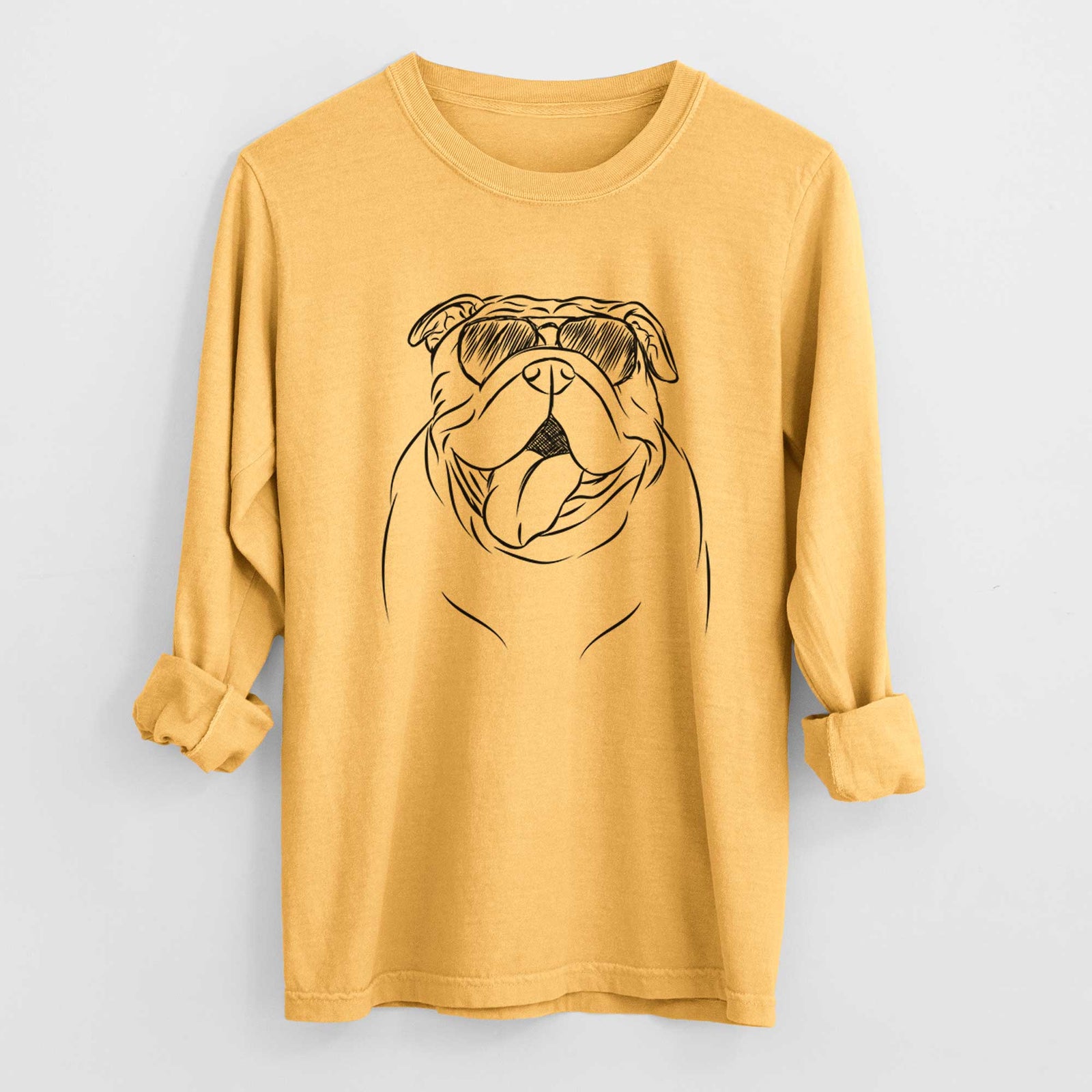 Aviator Missy Moo the English Bulldog - Men's Heavyweight 100% Cotton Long Sleeve