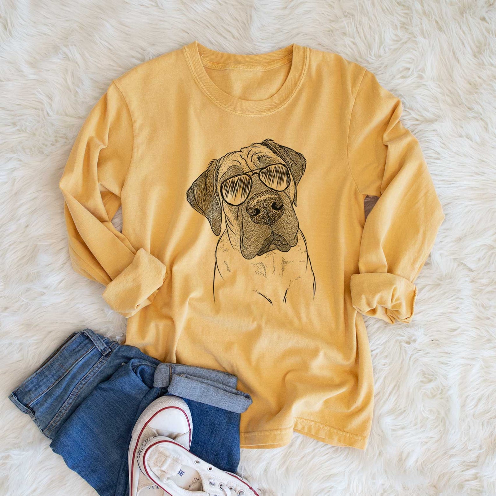 Aviator Nutterbutter the English Mastiff - Men's Heavyweight 100% Cotton Long Sleeve